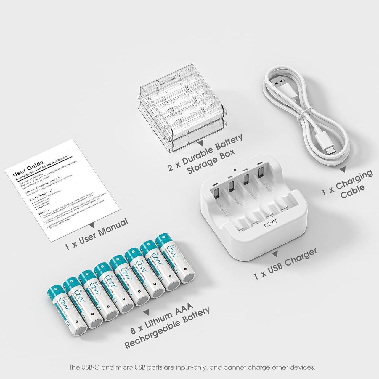 Alt view image 7 of 7 - Rechargeable AA Lithium Batteries - Pre-Recharged 8 Pack with 2H Fast Charger for Household Devices, Long-Lasting High-Capacity 3500mWh, Cycle Times up to 1300x, Constant 1.5V for Security Camera