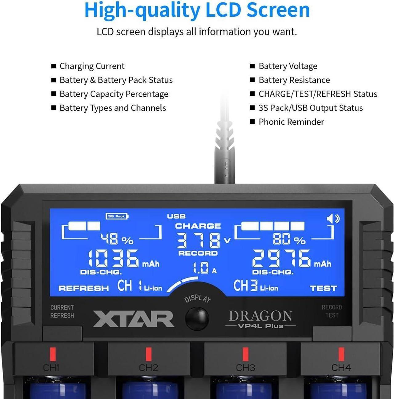 Alt view image 3 of 7 - VP4L Plus Charger 4-Slots Intelligent Universal Battery Charger Analyzer tester for 14500 18650 21700 26650 32650 AAA AA C D Batteries 11.1V /3S Battery Pack