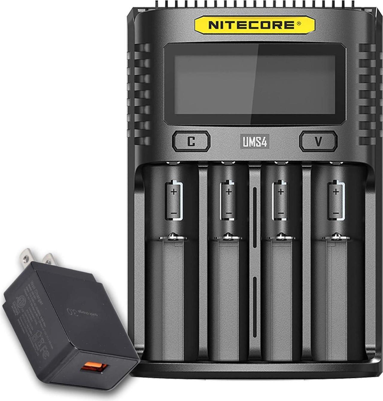 Main image of UMS4 Intelligent USB Four Slot Quick Battery Charger for Li-Ion/Ni-MH/Ni-Cd/IMR 16340 14500 18650 21700 20700 AA AAA and More Batteries, with LumenTac QC3.0 Charging Adapter