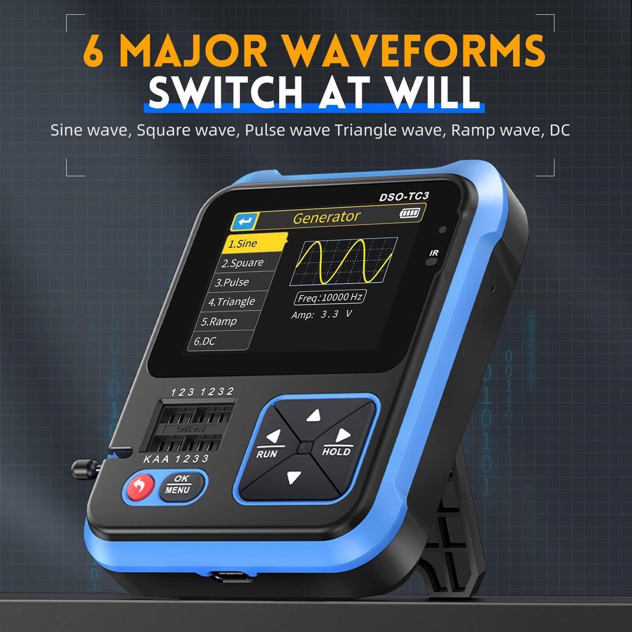 Alt view image 6 of 7 - DSO-TC3 Oscilloscope - 3-in-1 Handheld Oscilloscope & DDS Signal Generator & Transistor Tester, 500Khz Bandwidth 10MSa/s Sampling Rate, 6 Types of Waveforms, Transistors Measure
