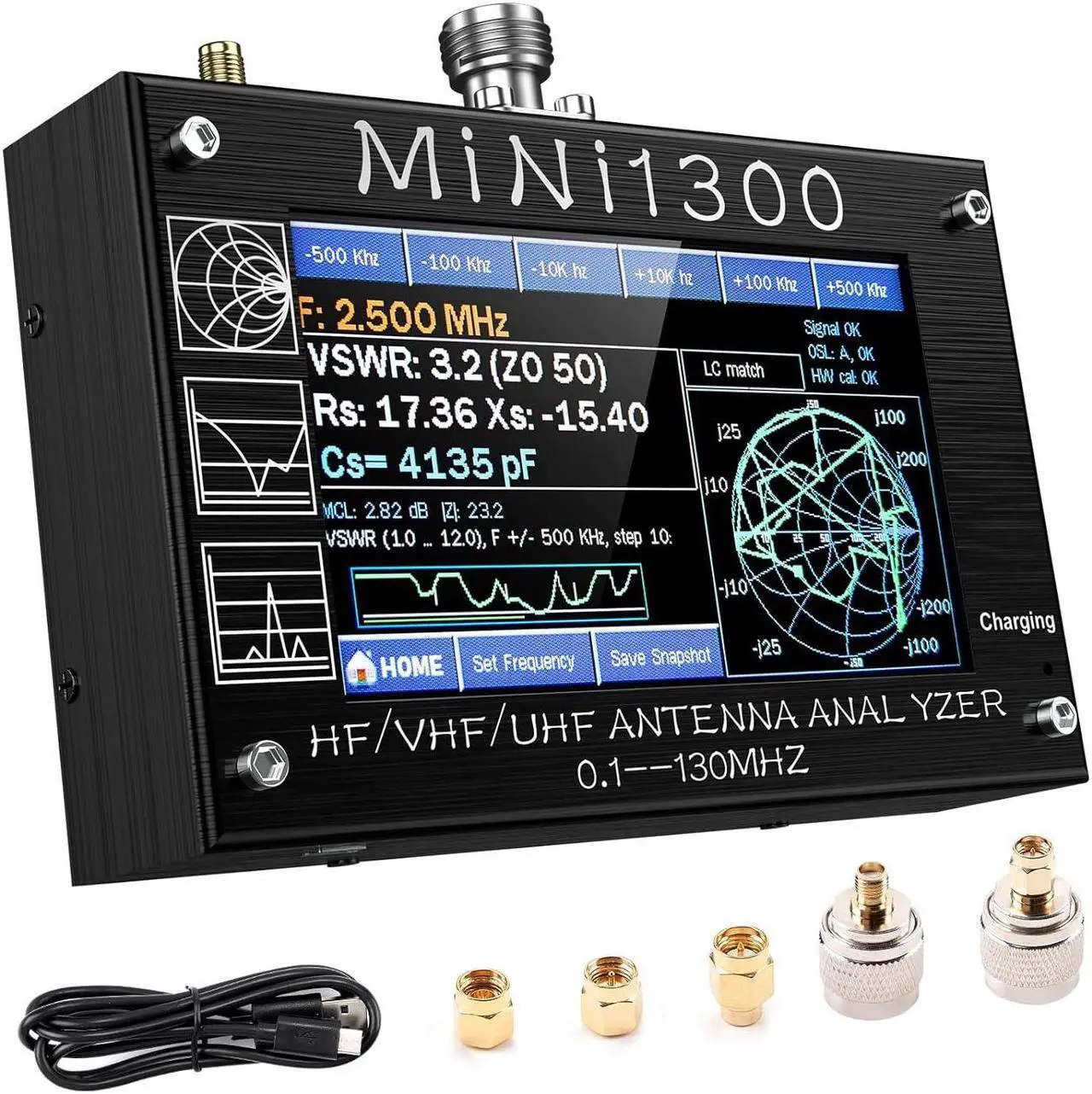 Main image of Mini 1300 Antenna Analyzer,SeeSii 4.3 Inch 0.1-1300MHz HF VHF UHF Antenna Analyzer with SMA Calibration Kits,Multi Measurement ANT/SWR/TDR/DSP RF Signal Generator Vector Network Analyzer