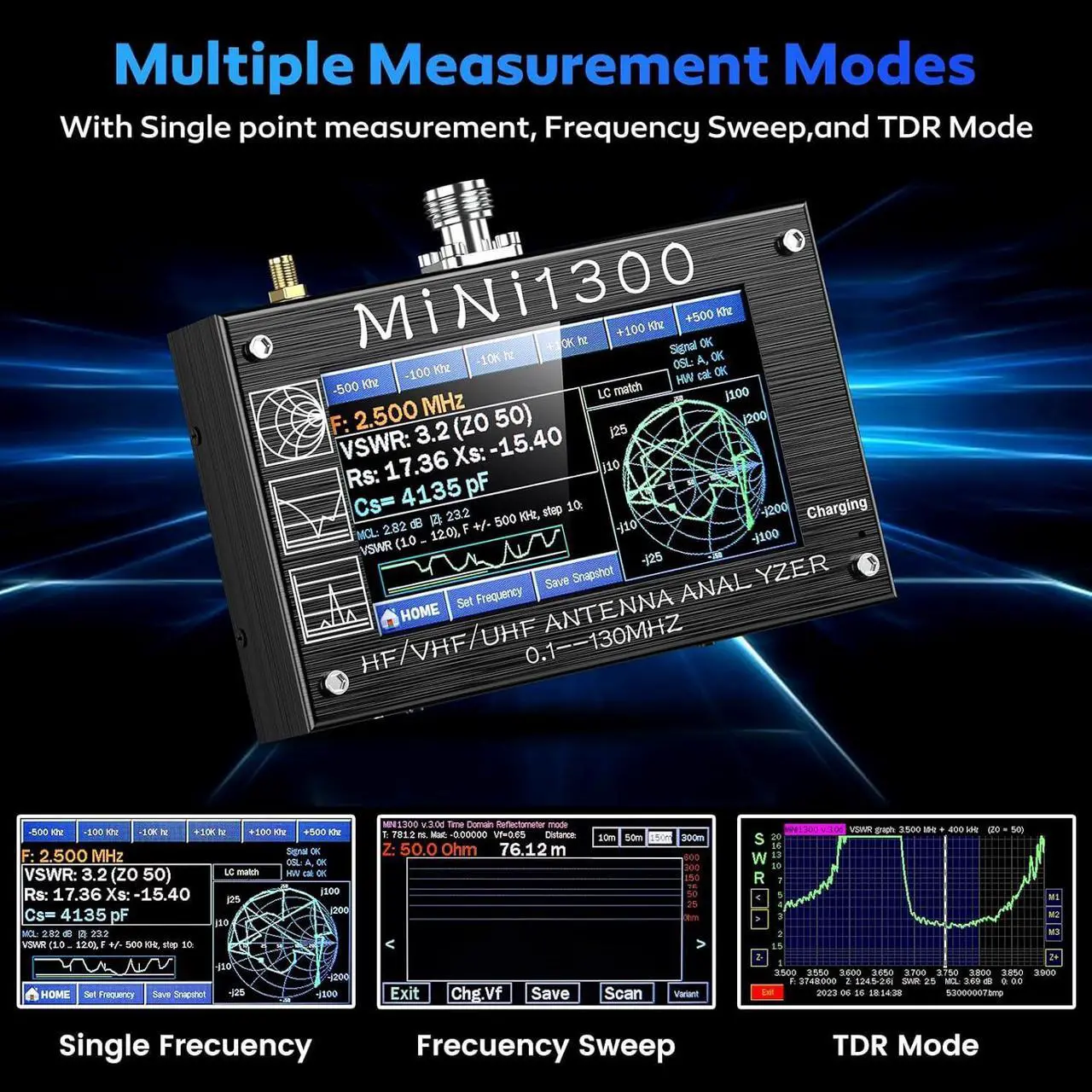 Alt view image 5 of 7 - Mini 1300 Antenna Analyzer,SeeSii 4.3 Inch 0.1-1300MHz HF VHF UHF Antenna Analyzer with SMA Calibration Kits,Multi Measurement ANT/SWR/TDR/DSP RF Signal Generator Vector Network Analyzer
