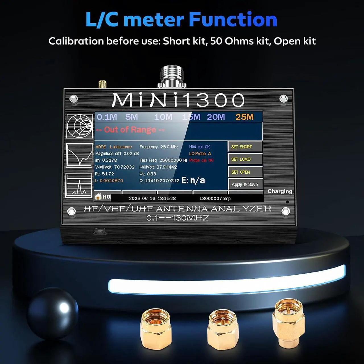 Alt view image 7 of 7 - Mini 1300 Antenna Analyzer,SeeSii 4.3 Inch 0.1-1300MHz HF VHF UHF Antenna Analyzer with SMA Calibration Kits,Multi Measurement ANT/SWR/TDR/DSP RF Signal Generator Vector Network Analyzer