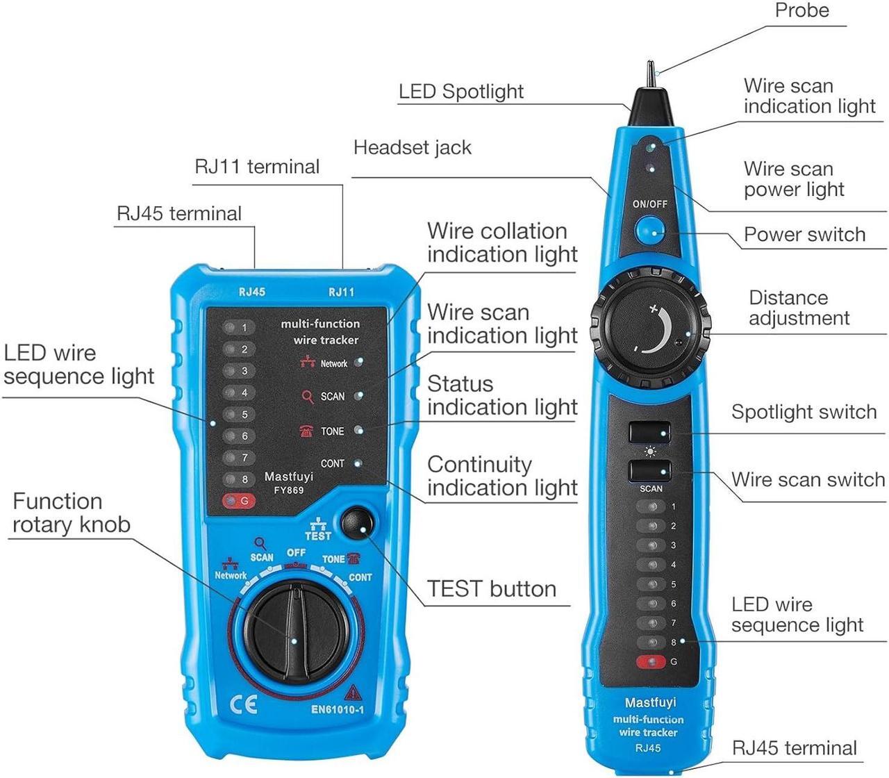 Alt view image 2 of 7 - Network Cable Tester, Digital Signal Cable Tracer with Probe Tone, RJ11 RJ45 Line Finder, Telephone Line Test, Ethernet LAN Network Cat5 Cat6 Cable Maintenance Collation