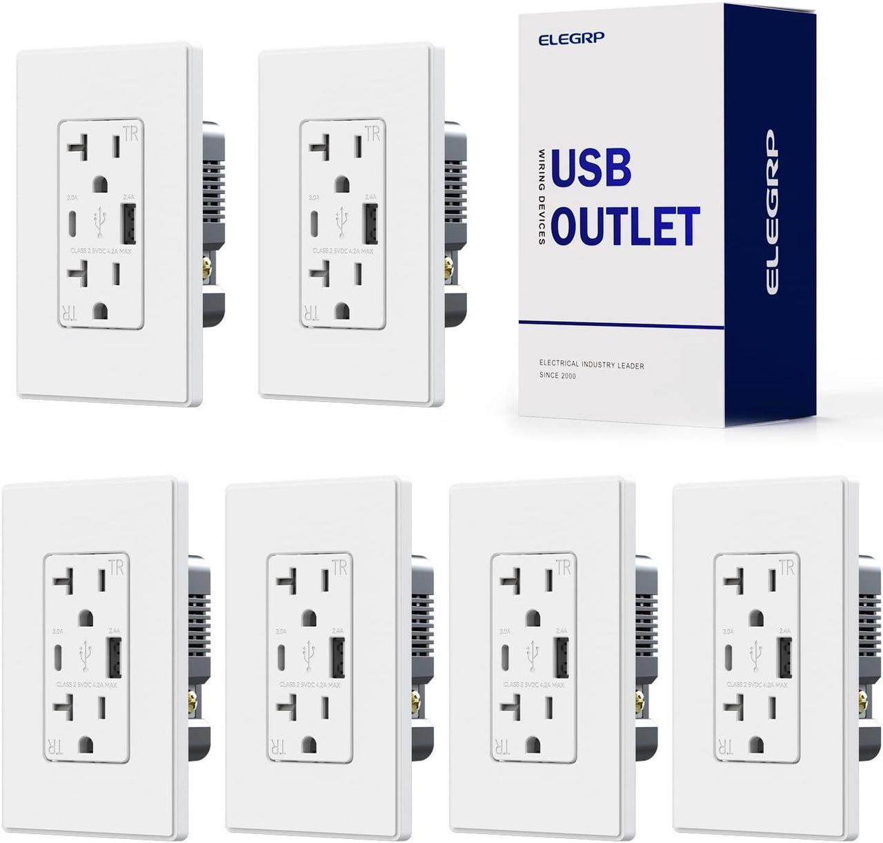 Main image of USB Outlets, 15 Amp Wall Outlet with USB Ports, 21W USB Outlets Receptacles with Type A & Type C Ports, Tamper Resistant Receptacle, Wall Plate Included, Ul Listed (6 Pack, Matte White)
