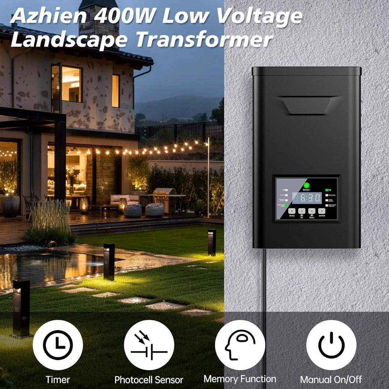 Alt view image 2 of 7 - 400W Low Voltage Landscape Transformer, Outdoor Weatherproof Transformer with Timer and Photocell Sensor, Landscape Lighting Transformer 120V AC to 12/14V AC for Spotlight Pathway Lights