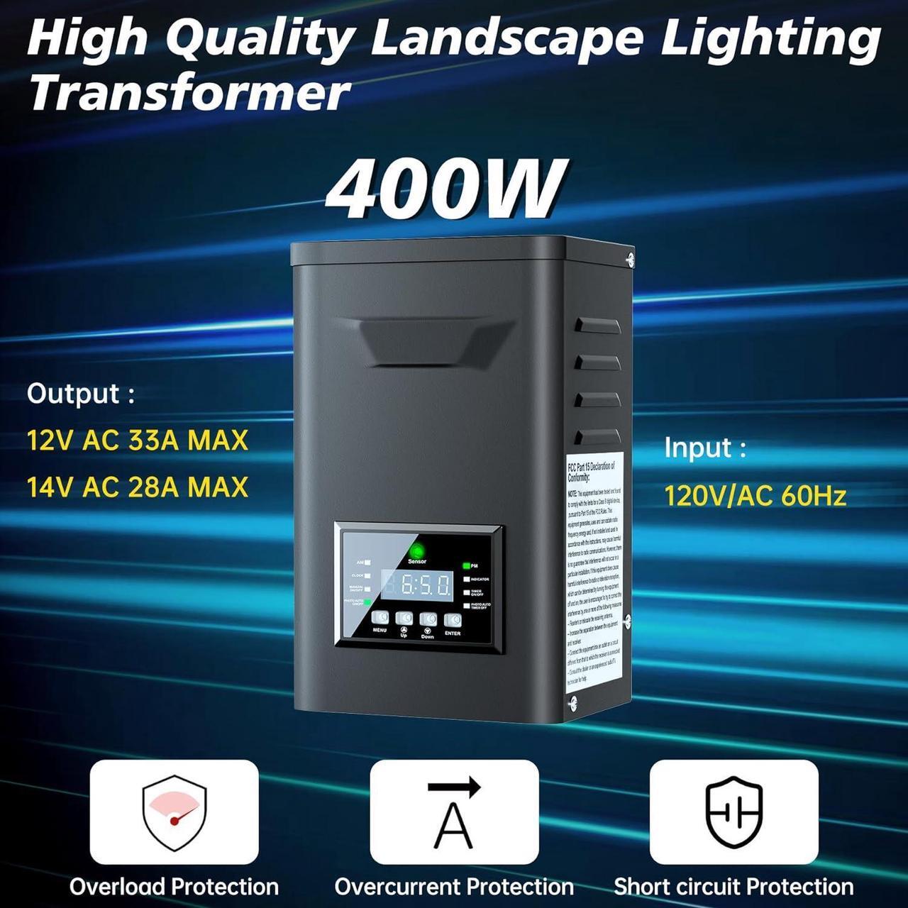Alt view image 4 of 7 - 400W Low Voltage Landscape Transformer, Outdoor Weatherproof Transformer with Timer and Photocell Sensor, Landscape Lighting Transformer 120V AC to 12/14V AC for Spotlight Pathway Lights