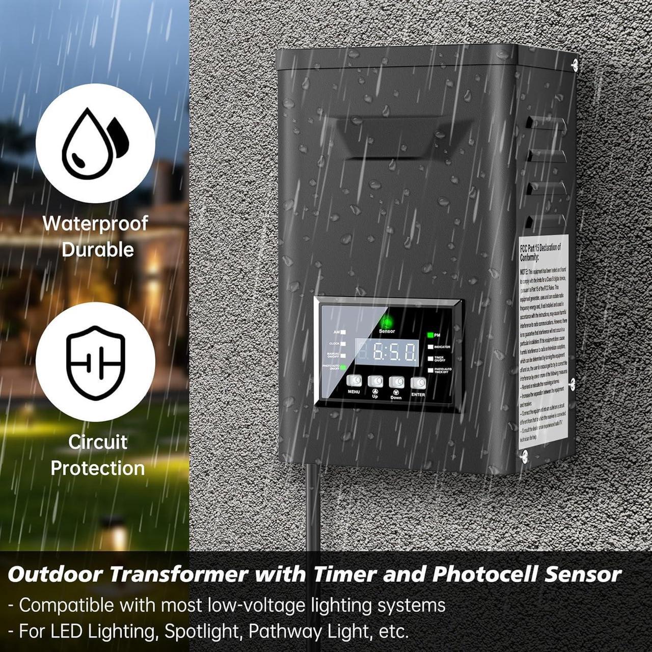 Alt view image 5 of 7 - 400W Low Voltage Landscape Transformer, Outdoor Weatherproof Transformer with Timer and Photocell Sensor, Landscape Lighting Transformer 120V AC to 12/14V AC for Spotlight Pathway Lights