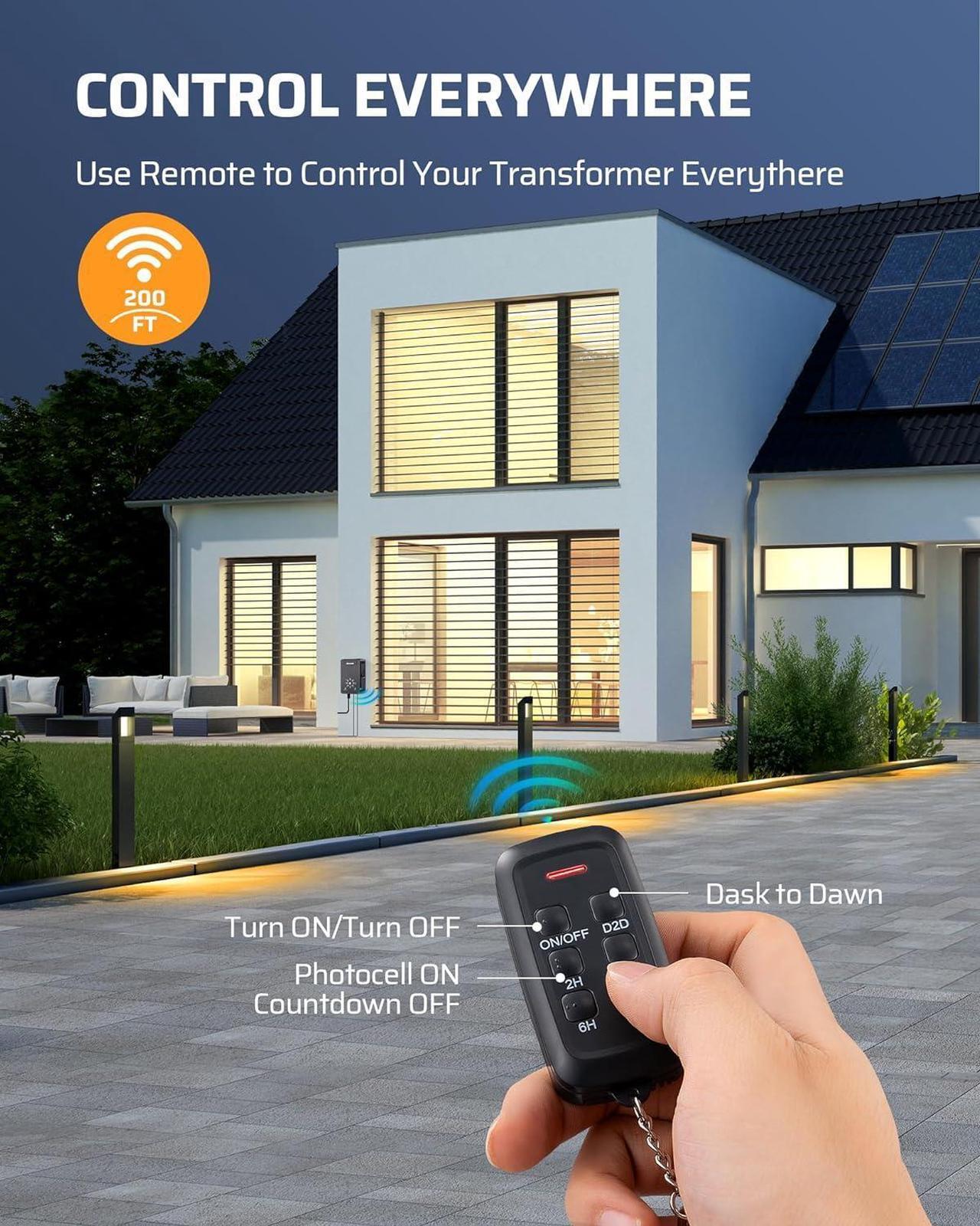 Alt view image 3 of 7 - 120W Low Voltage Transformer with Photocell Sensor & Timer, 120V AC to 12V DC, Weatherproof Landscape Lighting Transformer for Spotlights, Garden Lights, Steplight, Billboard