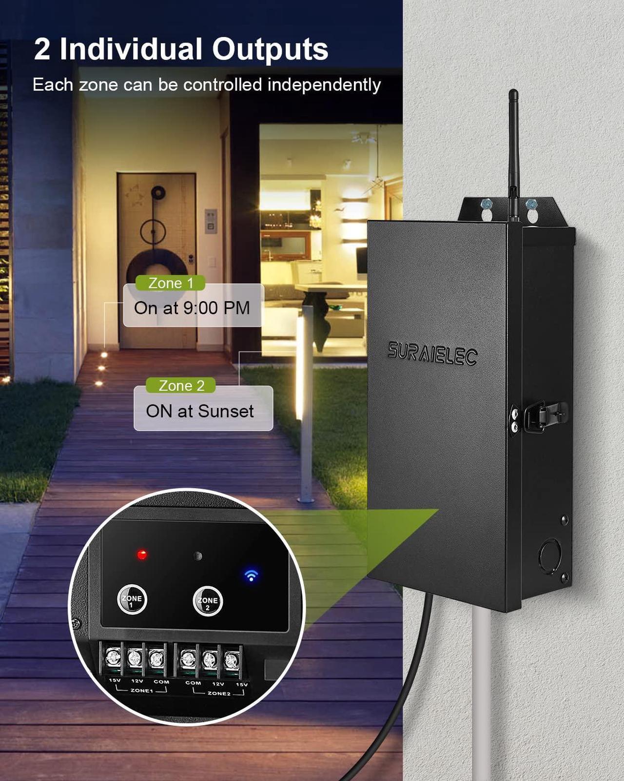 Alt view image 3 of 7 - 300W Wi-Fi Low Voltage Landscape Transformer, 2 Independent Channels, 2.4GHz Smart Landscape Lighting Transformer, Work with Alexa & Google Assistant,120V to 12V 15V AC, ETL Listed