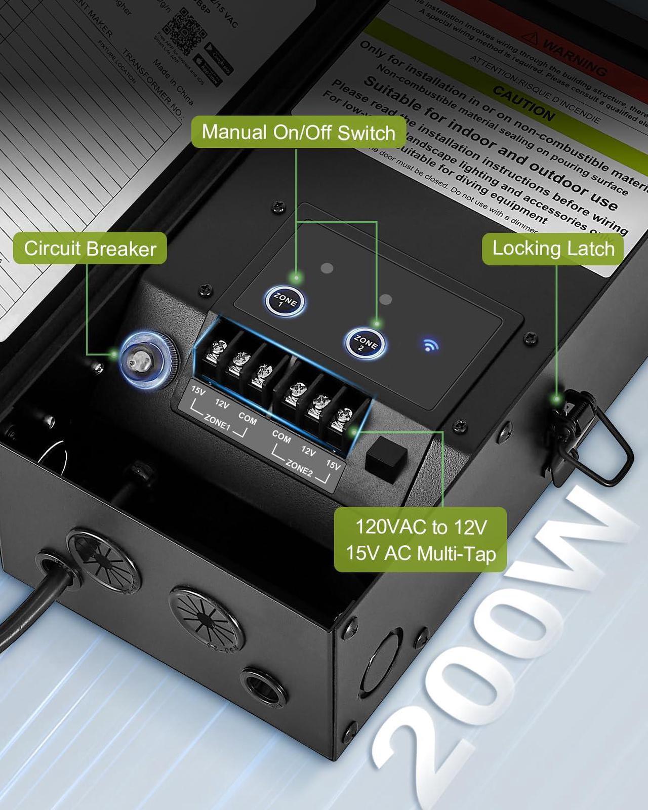 Alt view image 4 of 7 - 300W Wi-Fi Low Voltage Landscape Transformer, 2 Independent Channels, 2.4GHz Smart Landscape Lighting Transformer, Work with Alexa & Google Assistant,120V to 12V 15V AC, ETL Listed