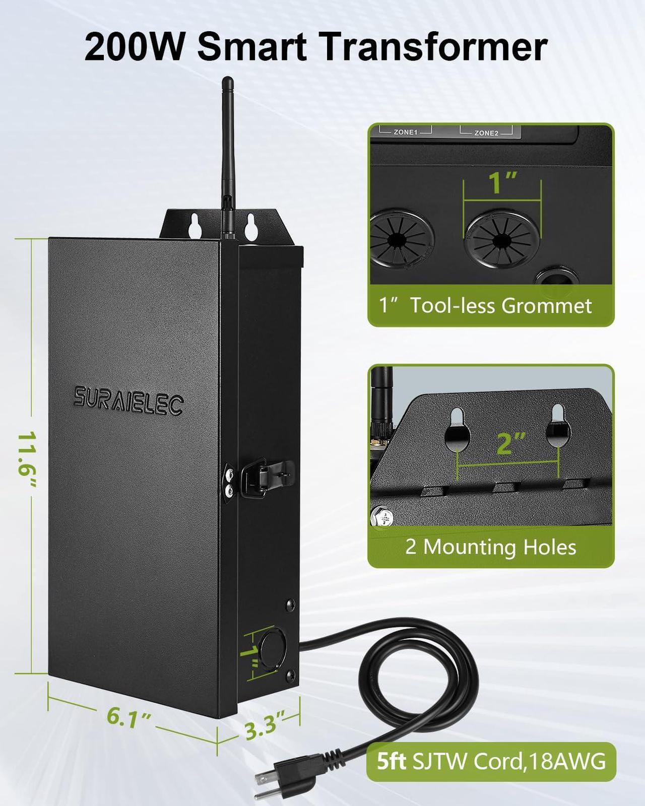 Alt view image 7 of 7 - 300W Wi-Fi Low Voltage Landscape Transformer, 2 Independent Channels, 2.4GHz Smart Landscape Lighting Transformer, Work with Alexa & Google Assistant,120V to 12V 15V AC, ETL Listed