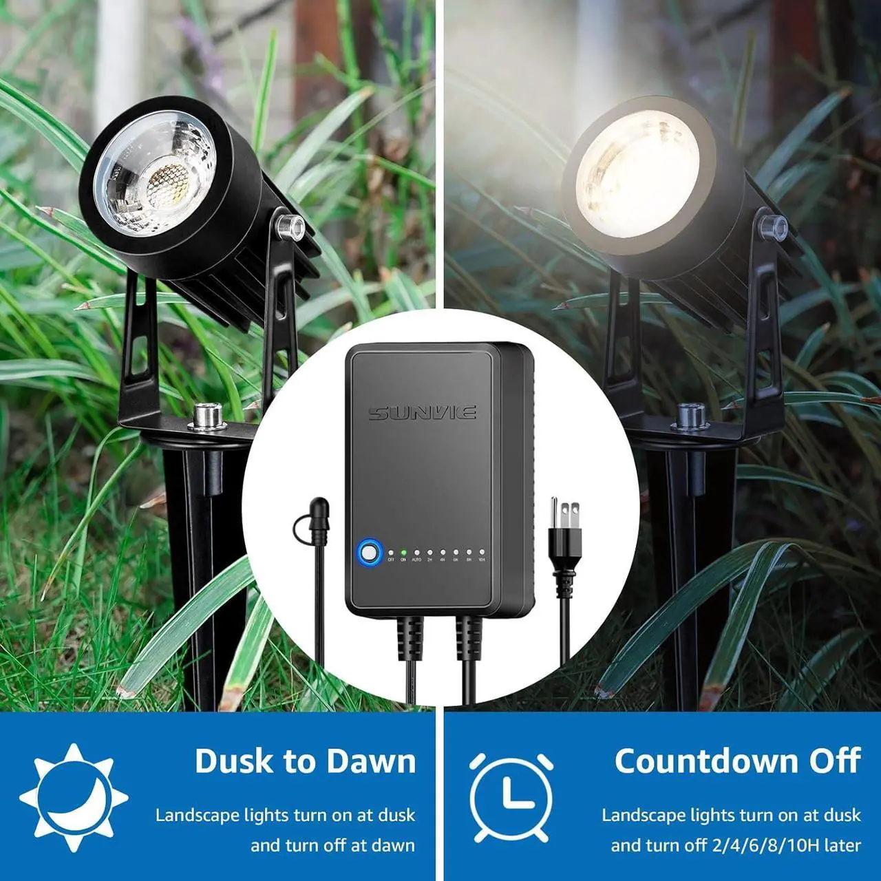 Alt view image 3 of 7 - All-In-One LED Landscape Lighting Kit, 8-Pack Low Voltage Landscape Lights with Transformer and 65FT UL-Listed Wire, 3000K Waterproof Outdoor Uplights with Connectors for Yard House Garden Tree