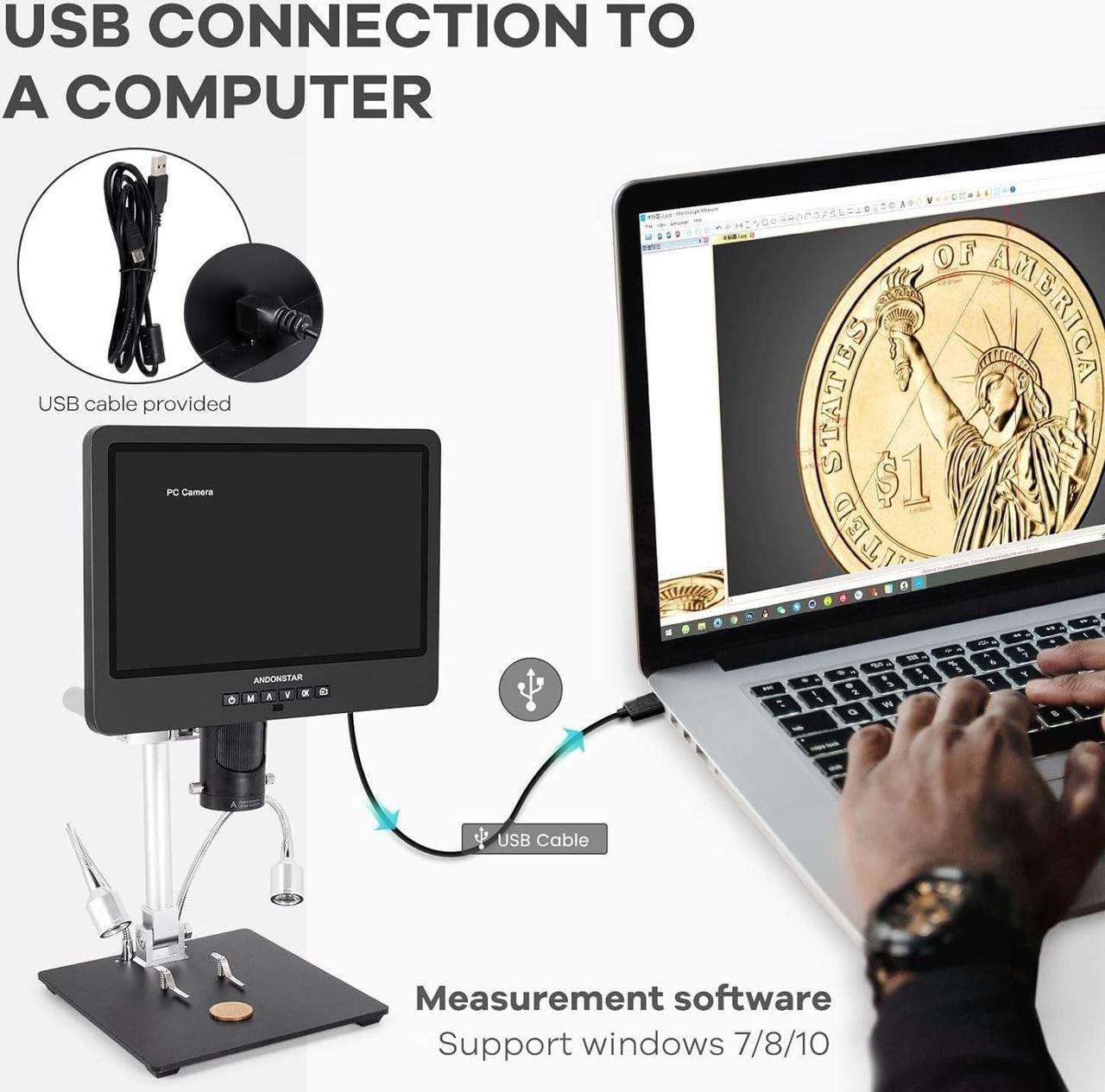 Alt view image 5 of 7 - AD249S-M 10.1 Inch HDMI Digital Coin Microscope 2000x for Adults, 3 Lens 2160P UHD Video Record, Soldering / Biological Microscope Kit with 32G Card, Windows Compatible