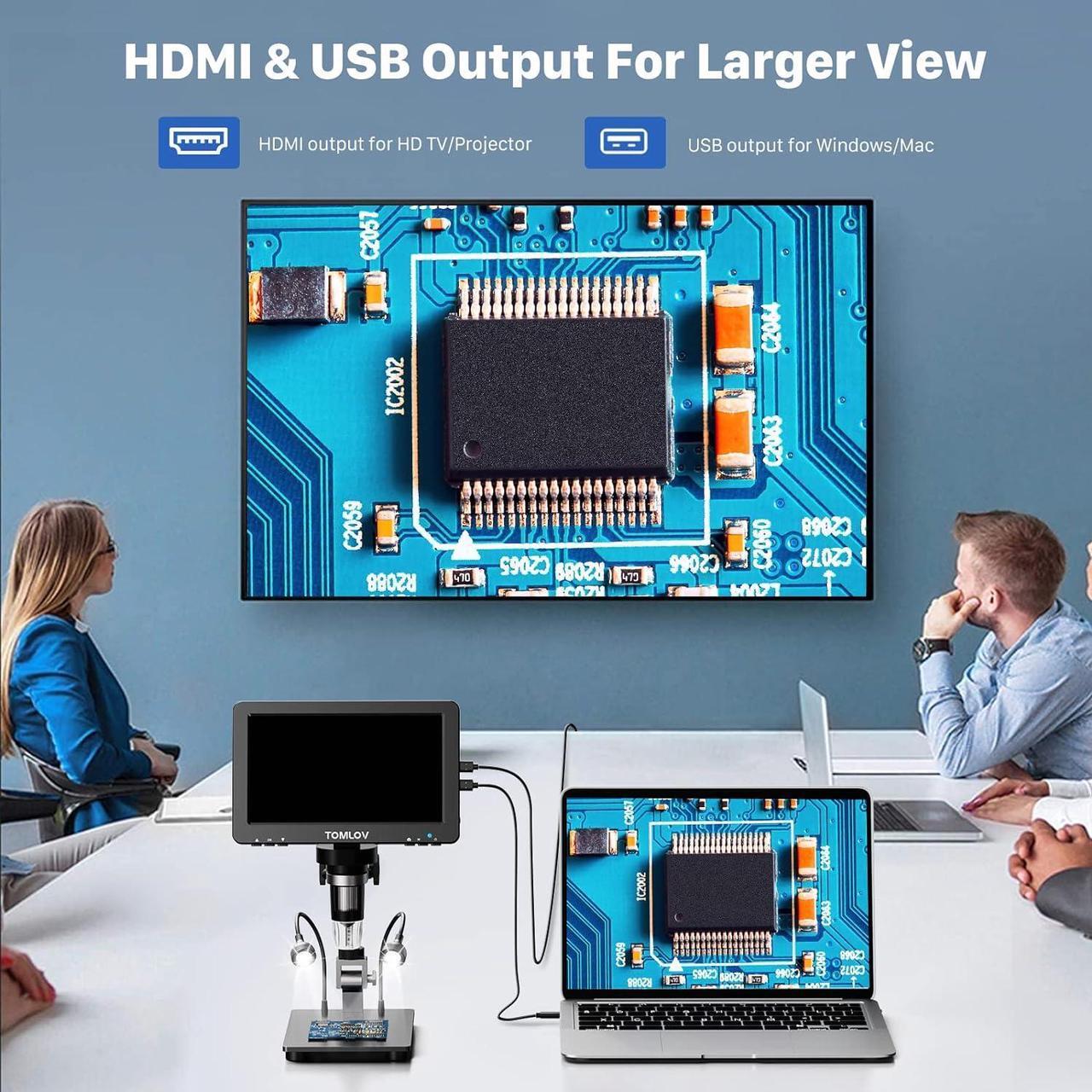 Alt view image 4 of 7 - DM9 Pro 7" HDMI Digital Microscope 1200X with IPS Screen, 1080P 16MP Coin Microscope Magnifier for Entire Coin View, LCD Soldering Microscope for Adult, 10 LED Lights, PC/TV Compatible, 32GB