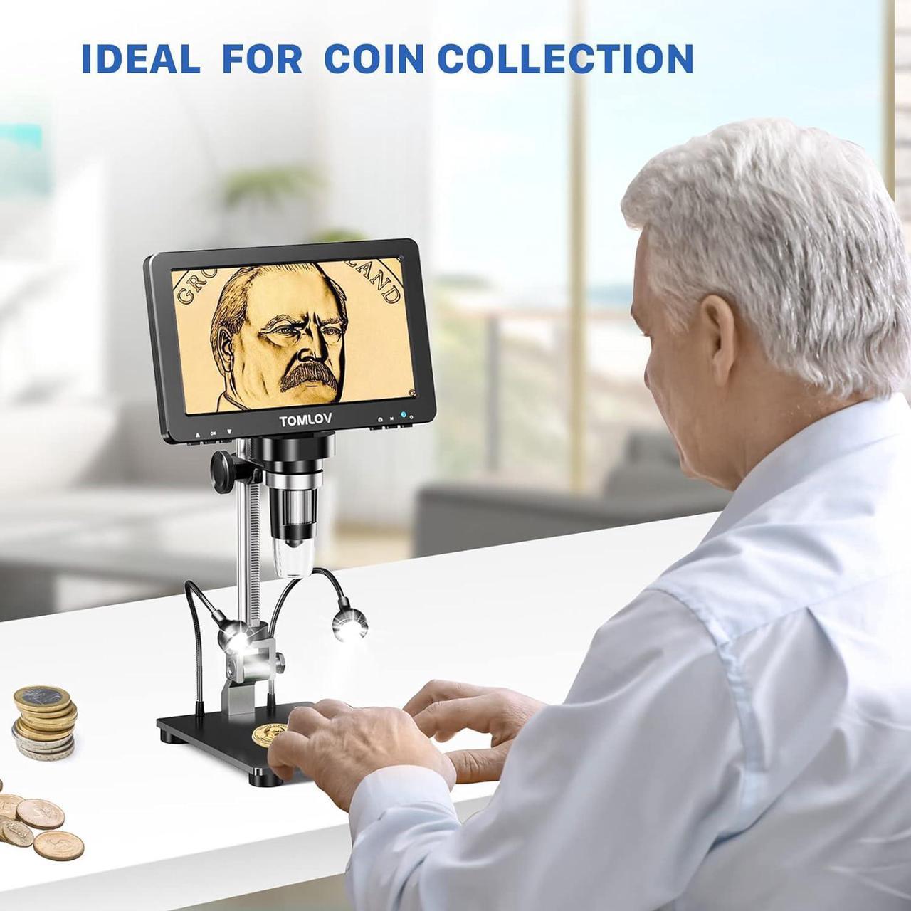 Alt view image 7 of 7 - DM9 Pro 7" HDMI Digital Microscope 1200X with IPS Screen, 1080P 16MP Coin Microscope Magnifier for Entire Coin View, LCD Soldering Microscope for Adult, 10 LED Lights, PC/TV Compatible, 32GB