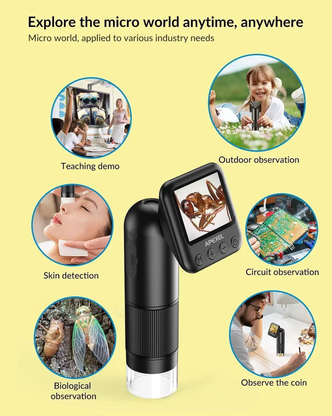 Alt view image 2 of 7 - Digital Microscope, 800X HD Digital Microscope for Adults, with 2" LCD Screen Pocket Microscope for Kids, USB Lab Handheld Digital Microscopes Equipment, with 32GB SD Card