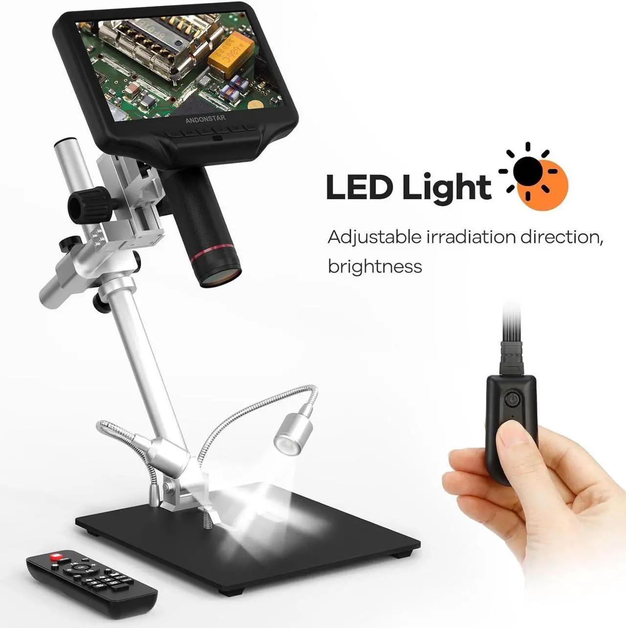 Alt view image 7 of 7 - AD407 3D HDMI Soldering Digital Microscope with 4MP UHD and 7 inch Adjustable LCD Screen USB Video Microscopes for Phone Repairing SMT SMD DIY