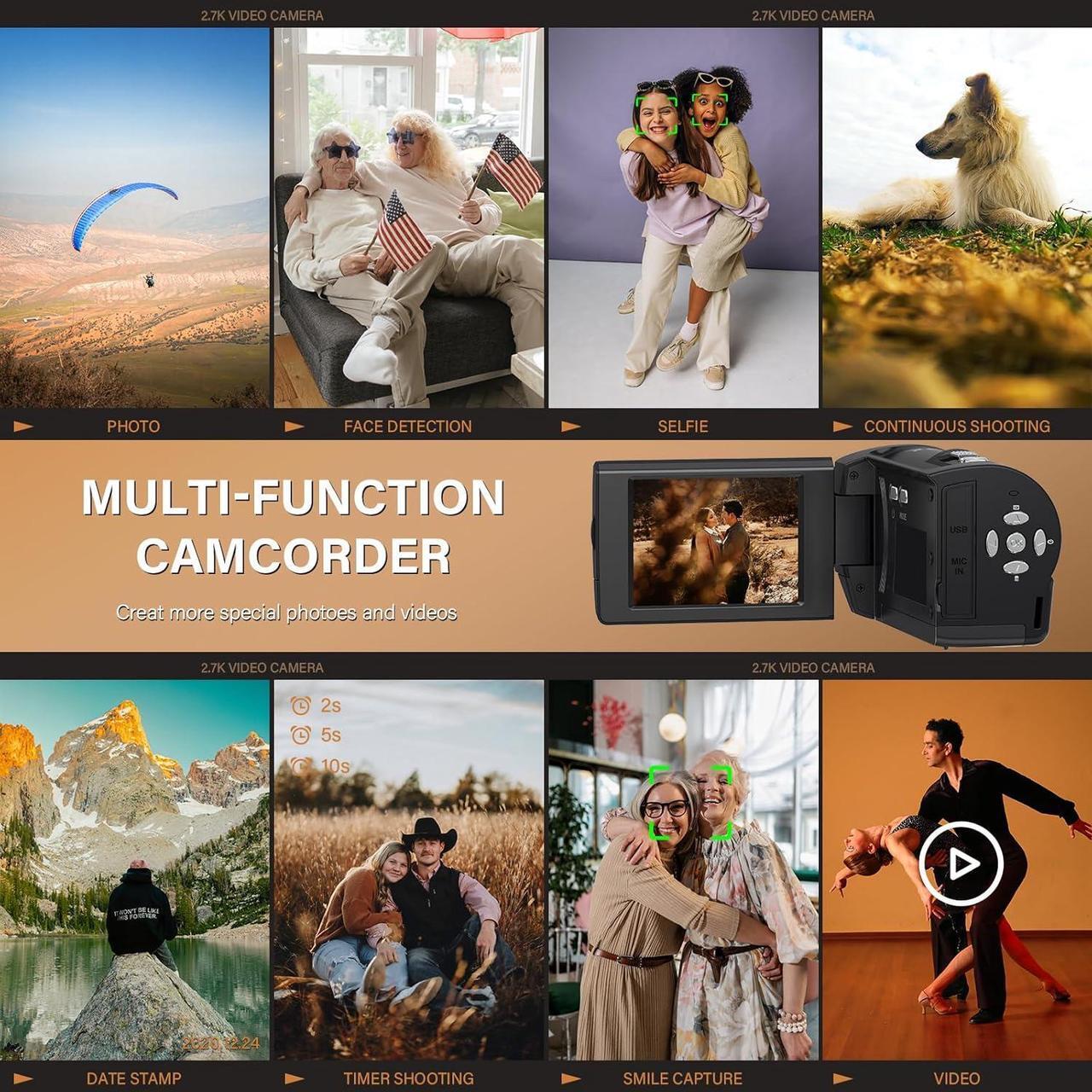 Alt view image 6 of 7 - Video Camera Camcorder, QHD 2.7K Camcorder 50MP 16X Digital Video Camera for YouTube, 2.8'' 270 Degree Rotation Screen Video Recorder Vlogging Camera with 32GB Card and Two Batteries