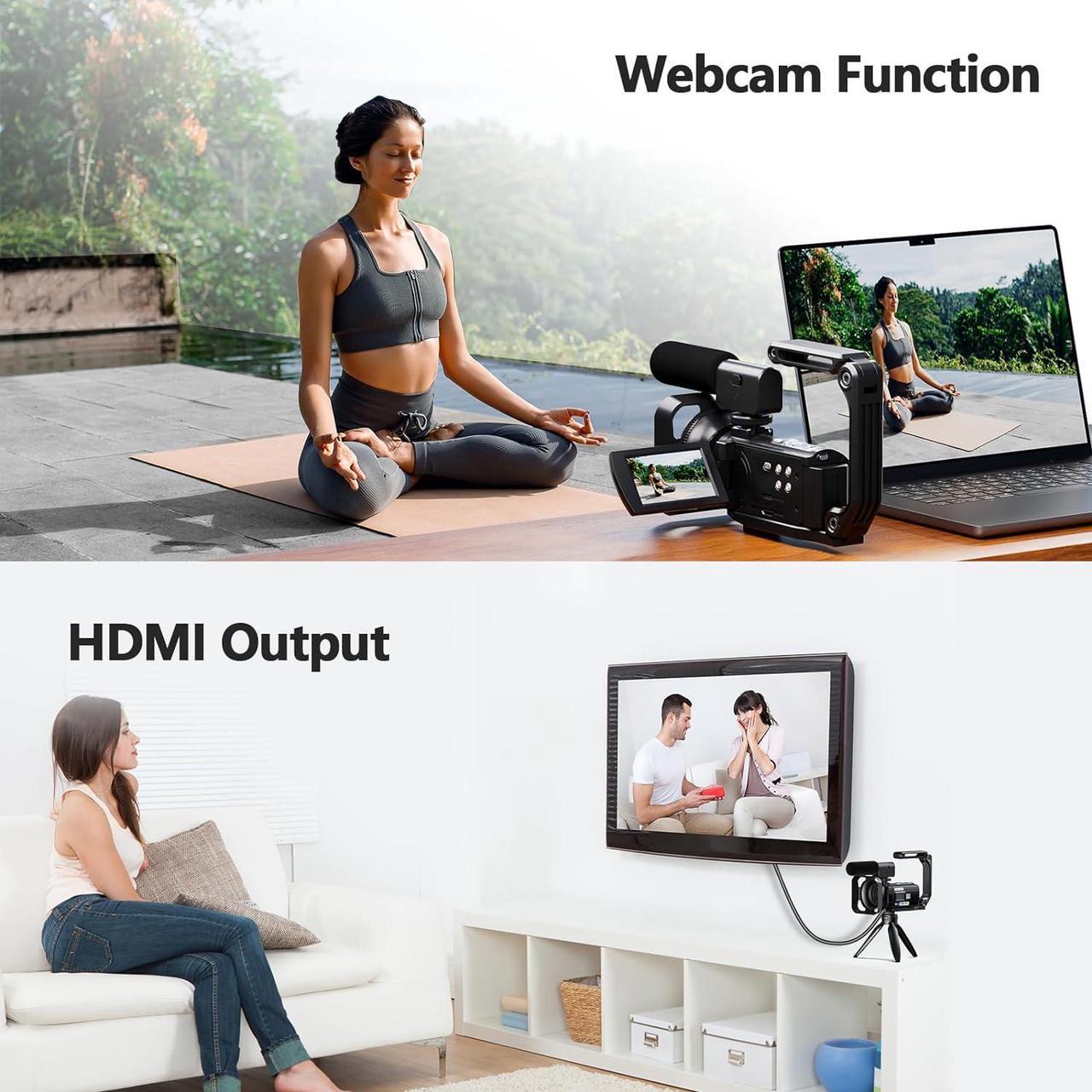 Alt view image 6 of 7 - Video Camera Camcorder 5K 56MP Vlogging Camera YouTube WiFi Night Vision 3 270° Rotatable Touchscreen Podcast Camera Recorder with 64GB SD Card, Microphone, Stabilizer, Remote, 2 Batteries, Tripod