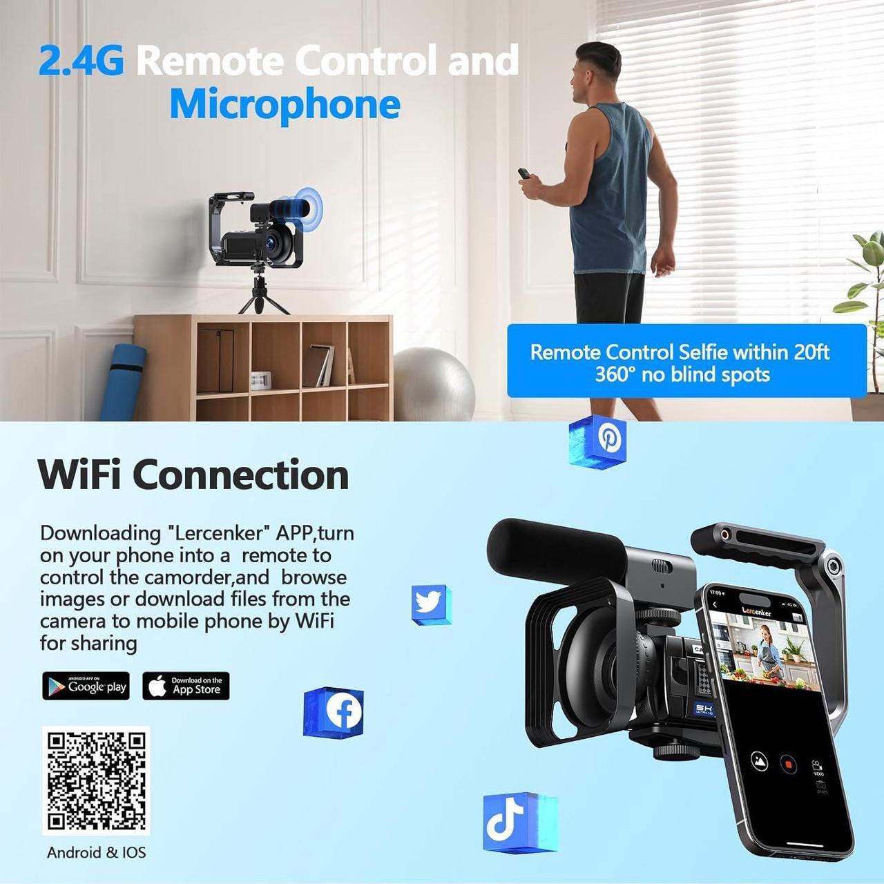 Alt view image 5 of 7 - Video Camera Camcorder 5K 56MP Vlogging Camera YouTube WiFi Night Vision 3 270° Rotatable Touchscreen Podcast Camera Recorder with 64GB SD Card, Microphone, Stabilizer, Remote, 2 Batteries, Tripod