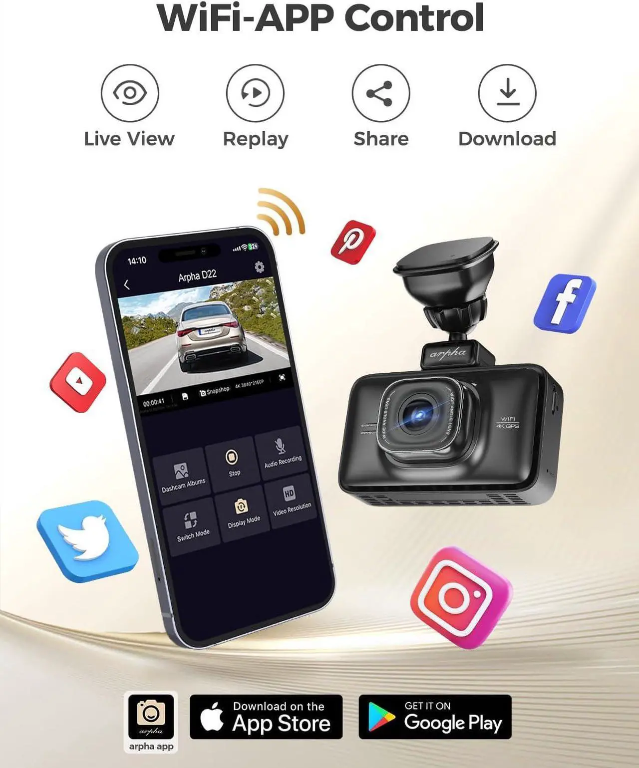 Alt view image 3 of 7 - 5K Dash Cam Front and Rear, Built-in 128GB eMMC, 5G WiFi GPS, 4K+1080P Car Camera with 3'' Touch Screen Voice Control, WDR Night Vision Driving Rocorder, Parking Mode G-Sensor (D25)
