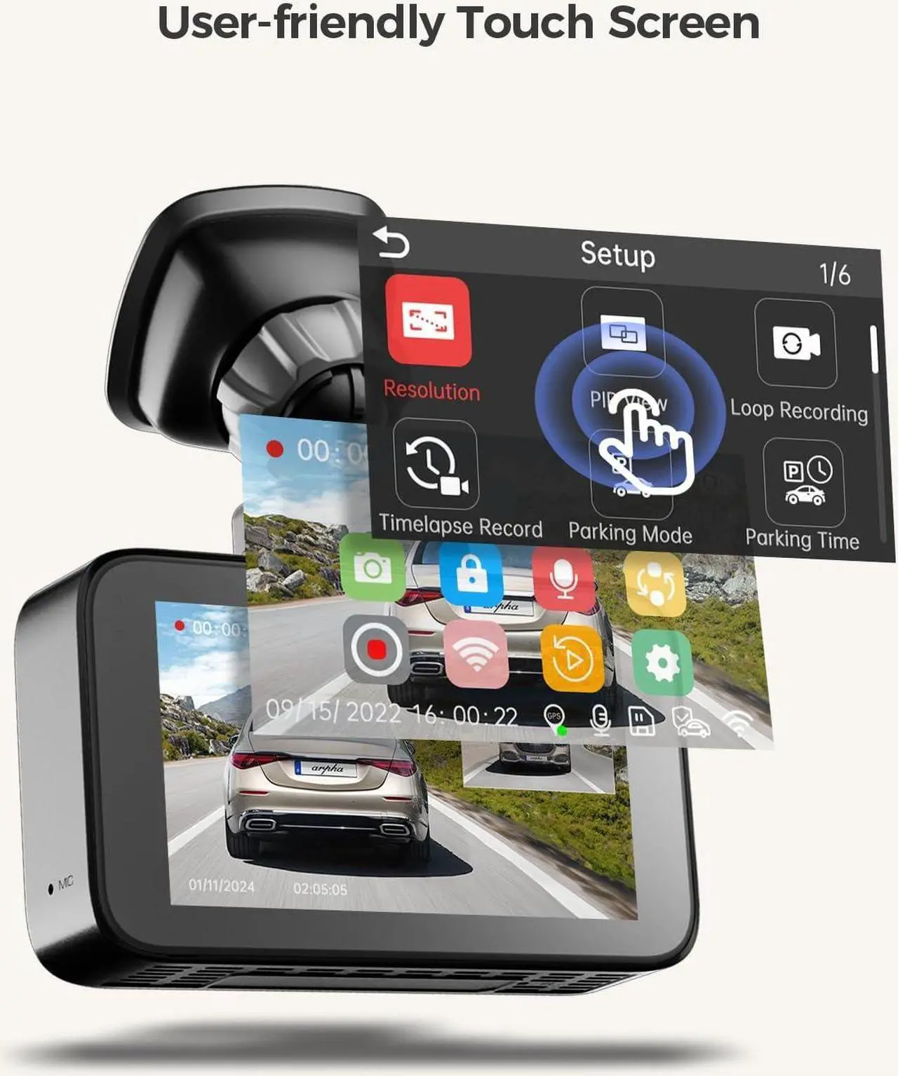 Alt view image 7 of 7 - 5K Dash Cam Front and Rear, Built-in 128GB eMMC, 5G WiFi GPS, 4K+1080P Car Camera with 3'' Touch Screen Voice Control, WDR Night Vision Driving Rocorder, Parking Mode G-Sensor (D25)