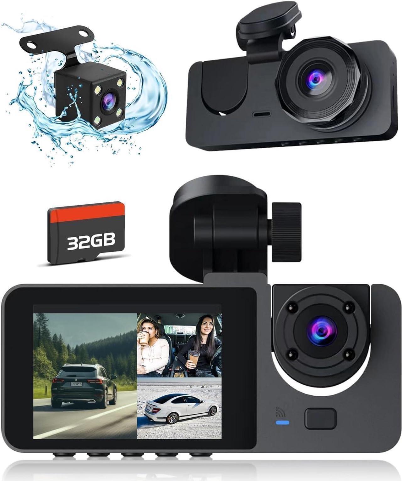 Main image of Dash Cam Front and Rear Inside,8K Full UHD Dash Camera for Cars,3 Channel Car Camera Built-in 32GB Card,WDR,G-Sensor, Loop Recording,2.0''IPS HD Screen,24H Parking Monitor,Accident Lock