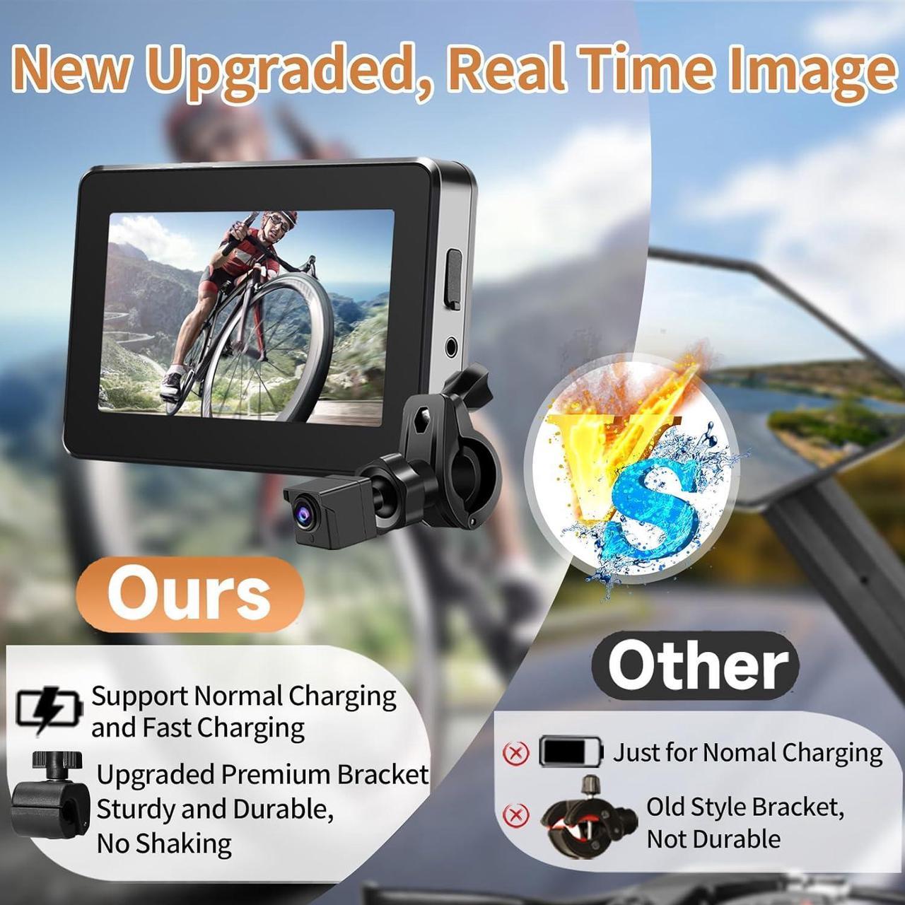 Alt view image 3 of 7 - Bike Camera Rechargeable Battery 360° Rotation - Color Night Vision 3 Mins Easy Installation Wide View Handlebar 4.3'' HD 1080P Monitor Bicycle Rear View Camera for Mountain Ebike Wankskey