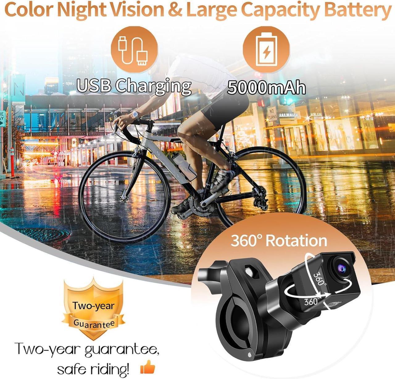 Alt view image 4 of 7 - Bike Camera Rechargeable Battery 360° Rotation - Color Night Vision 3 Mins Easy Installation Wide View Handlebar 4.3'' HD 1080P Monitor Bicycle Rear View Camera for Mountain Ebike Wankskey