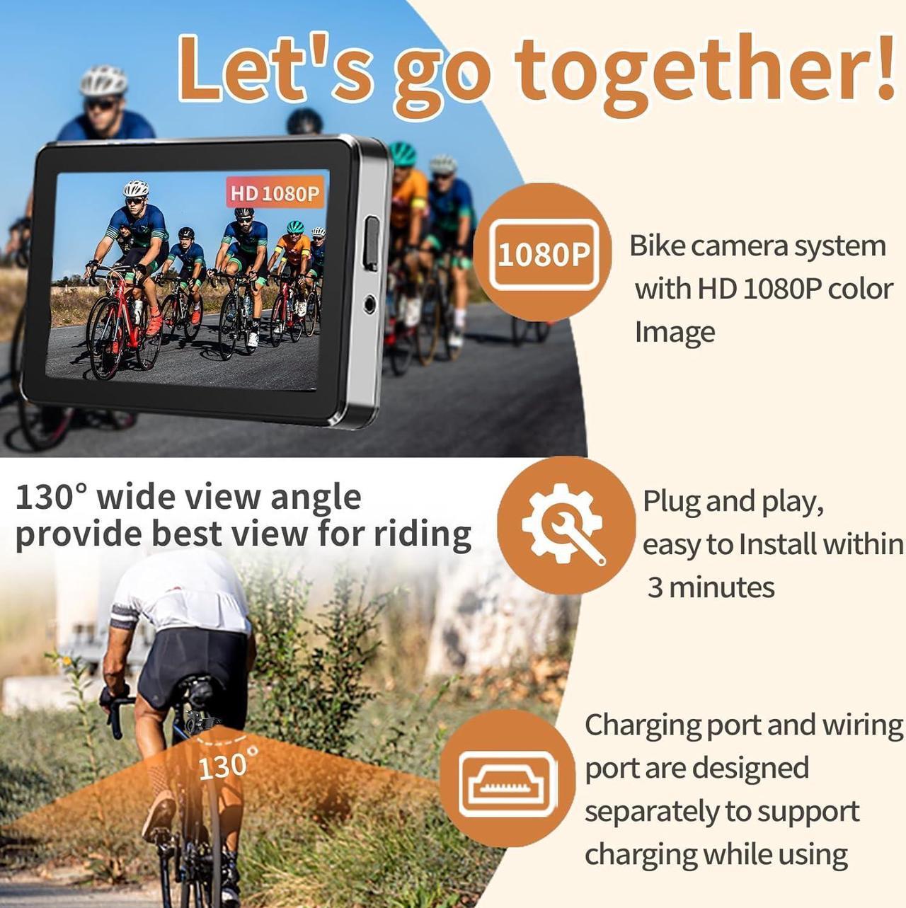Alt view image 2 of 7 - Bike Camera Rechargeable Battery 360° Rotation - Color Night Vision 3 Mins Easy Installation Wide View Handlebar 4.3'' HD 1080P Monitor Bicycle Rear View Camera for Mountain Ebike Wankskey