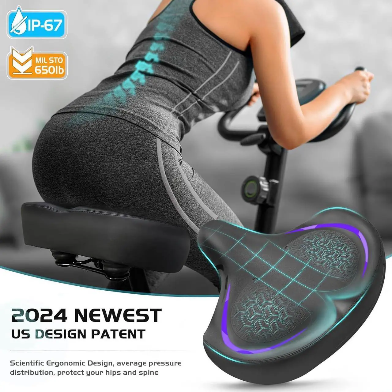 Alt view image 2 of 7 - Bicycle Seat, Bike Seat for Women Men Extra Comfort Wide, Oversized Comfortable Seats Saddle for Peloton Bikes, Fit for Exercise Bikes, Electric Bikes, Mountain Bikes, Cruiser Bikes