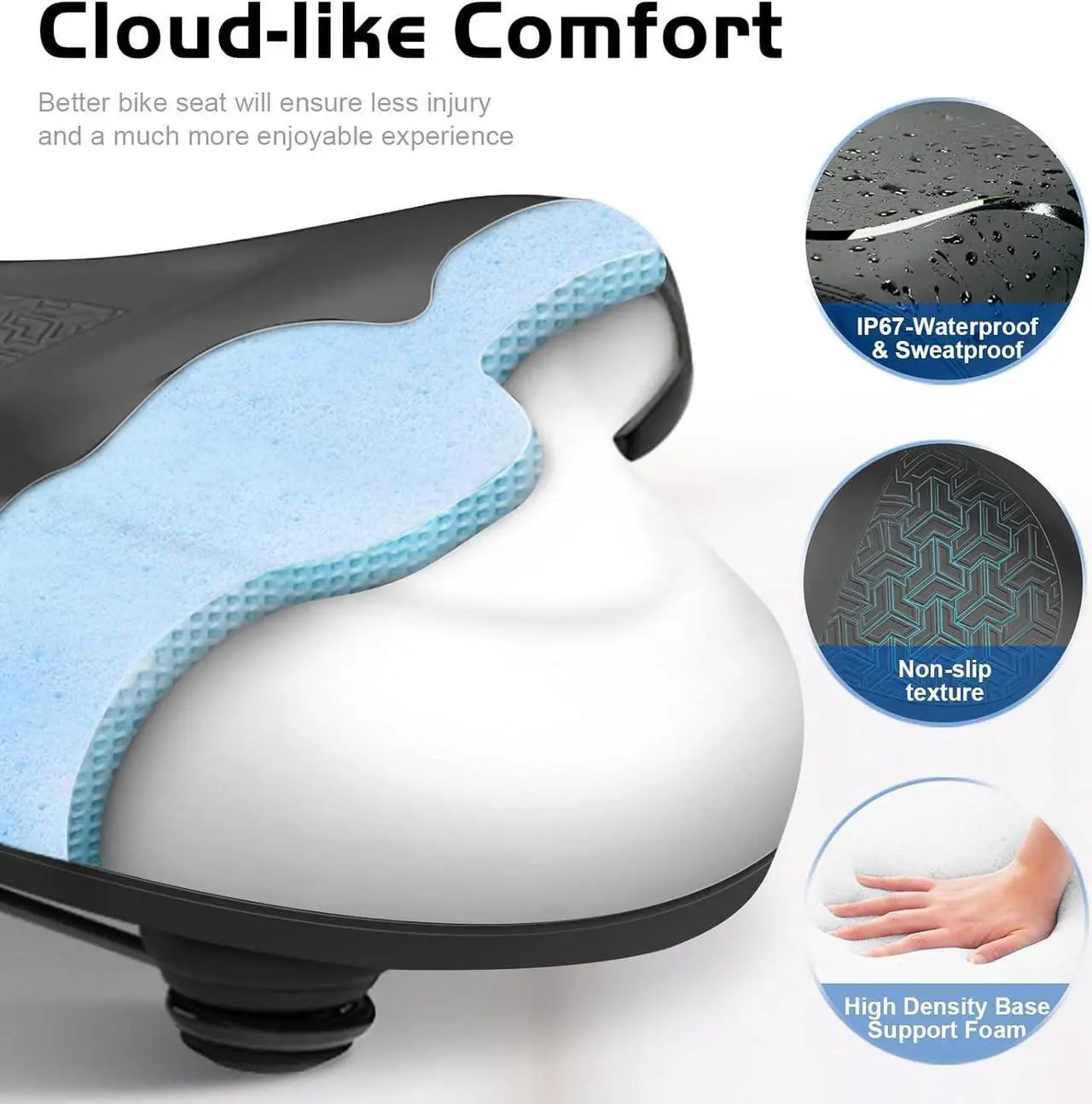 Alt view image 4 of 7 - Bicycle Seat, Bike Seat for Women Men Extra Comfort Wide, Oversized Comfortable Seats Saddle for Peloton Bikes, Fit for Exercise Bikes, Electric Bikes, Mountain Bikes, Cruiser Bikes