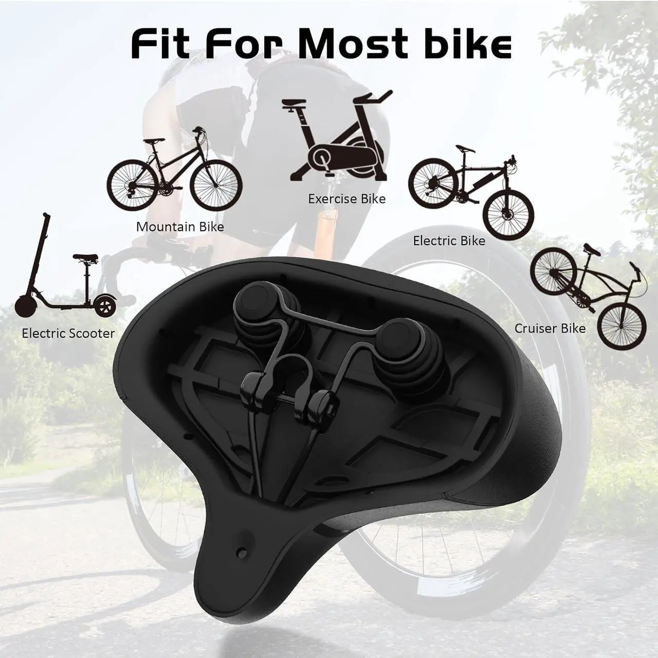 Alt view image 6 of 7 - Bicycle Seat, Bike Seat for Women Men Extra Comfort Wide, Oversized Comfortable Seats Saddle for Peloton Bikes, Fit for Exercise Bikes, Electric Bikes, Mountain Bikes, Cruiser Bikes