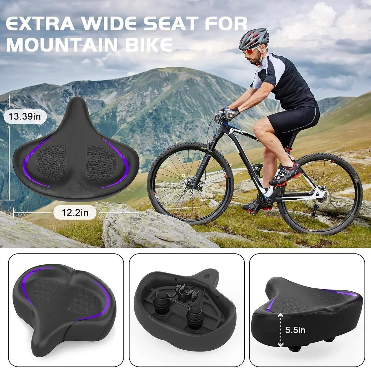 Alt view image 7 of 7 - Bicycle Seat, Bike Seat for Women Men Extra Comfort Wide, Oversized Comfortable Seats Saddle for Peloton Bikes, Fit for Exercise Bikes, Electric Bikes, Mountain Bikes, Cruiser Bikes