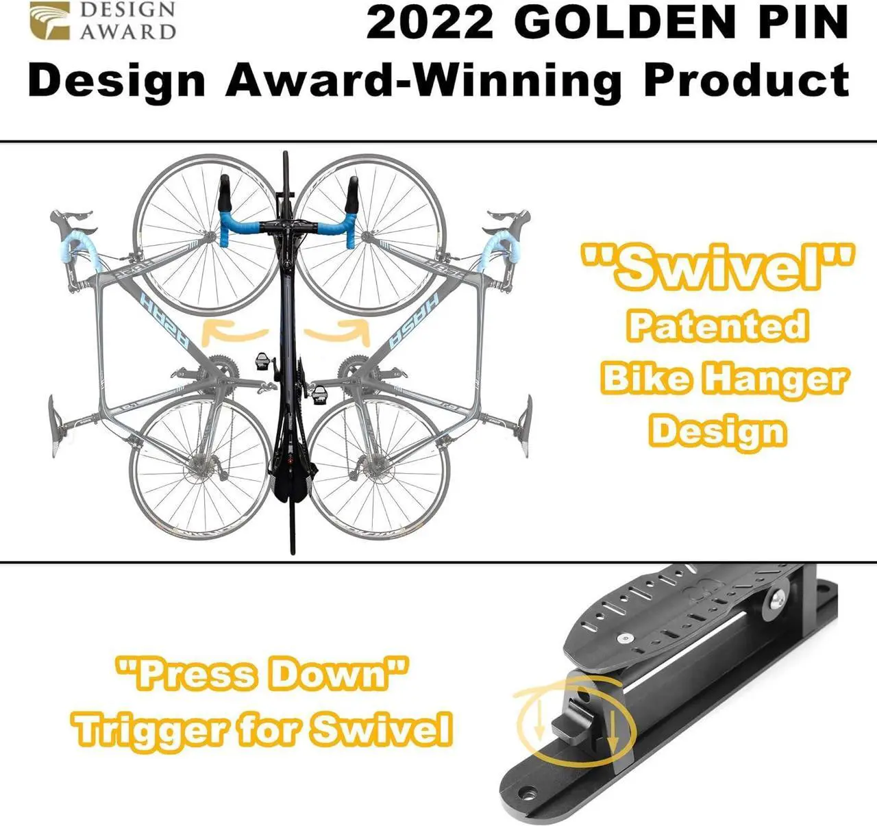Alt view image 2 of 7 - Bike Swivel Wall Hanger with Rear Wheel Pad Stopper - Adjustable & Foldable Indoor Storage Hook Organizer - Safe & Secure for Storing MTB, Road Bicycles in Garage or Home - 2 Pack