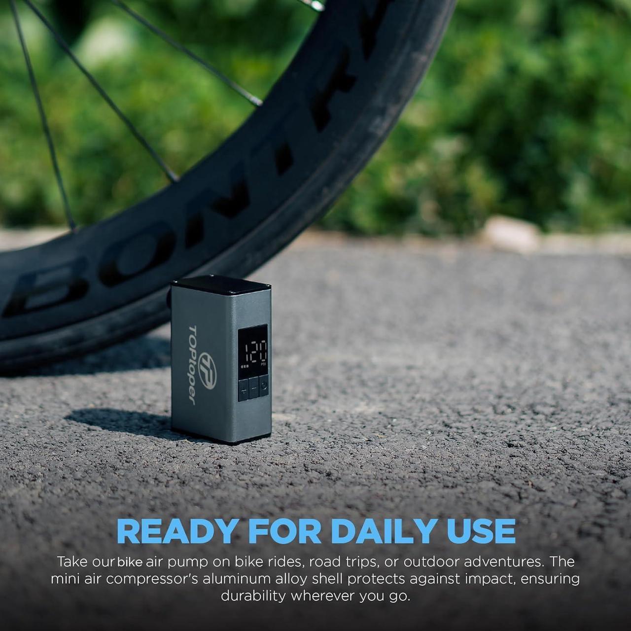 Alt view image 6 of 6 - Mini Electric Bike Pump with Pressure Gauge- 150PSI Portable Bicycle Tire Pump with Auto Stop, Pocket Tiny Air Pump with Presta & Schrader Valve Adapter for E-Bike Mountain Bike and Road Bike