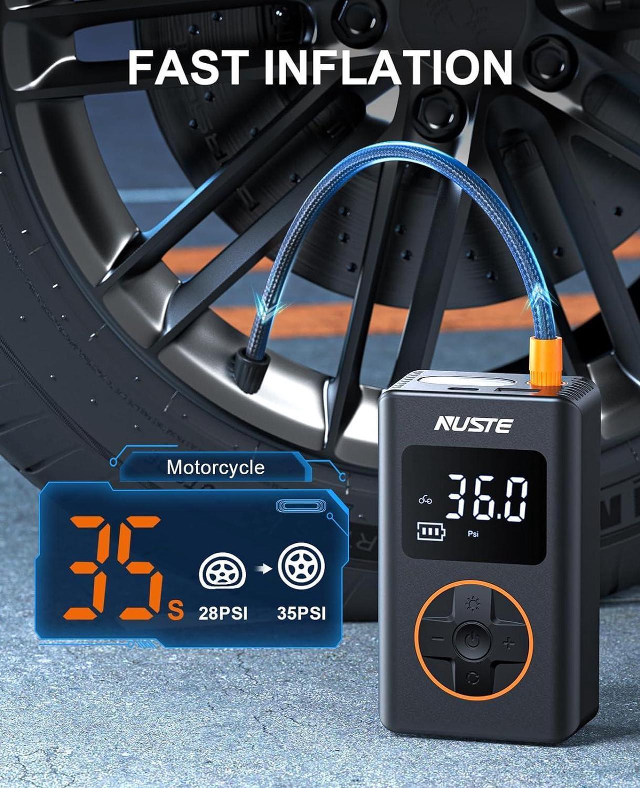 Alt view image 2 of 7 - Tire Inflator Portable Air Compressor - 150 PSI Cordless Mini Bike Tire Pump, Air Pump for Car Motorcycle Bicycle Tires, Balls, with Pressure Gauge, LED Light