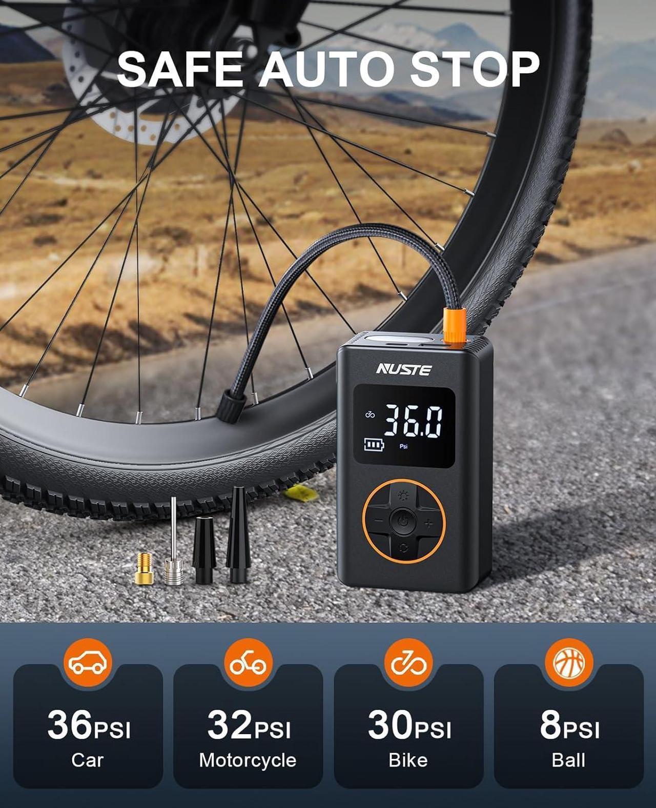 Alt view image 4 of 7 - Tire Inflator Portable Air Compressor - 150 PSI Cordless Mini Bike Tire Pump, Air Pump for Car Motorcycle Bicycle Tires, Balls, with Pressure Gauge, LED Light