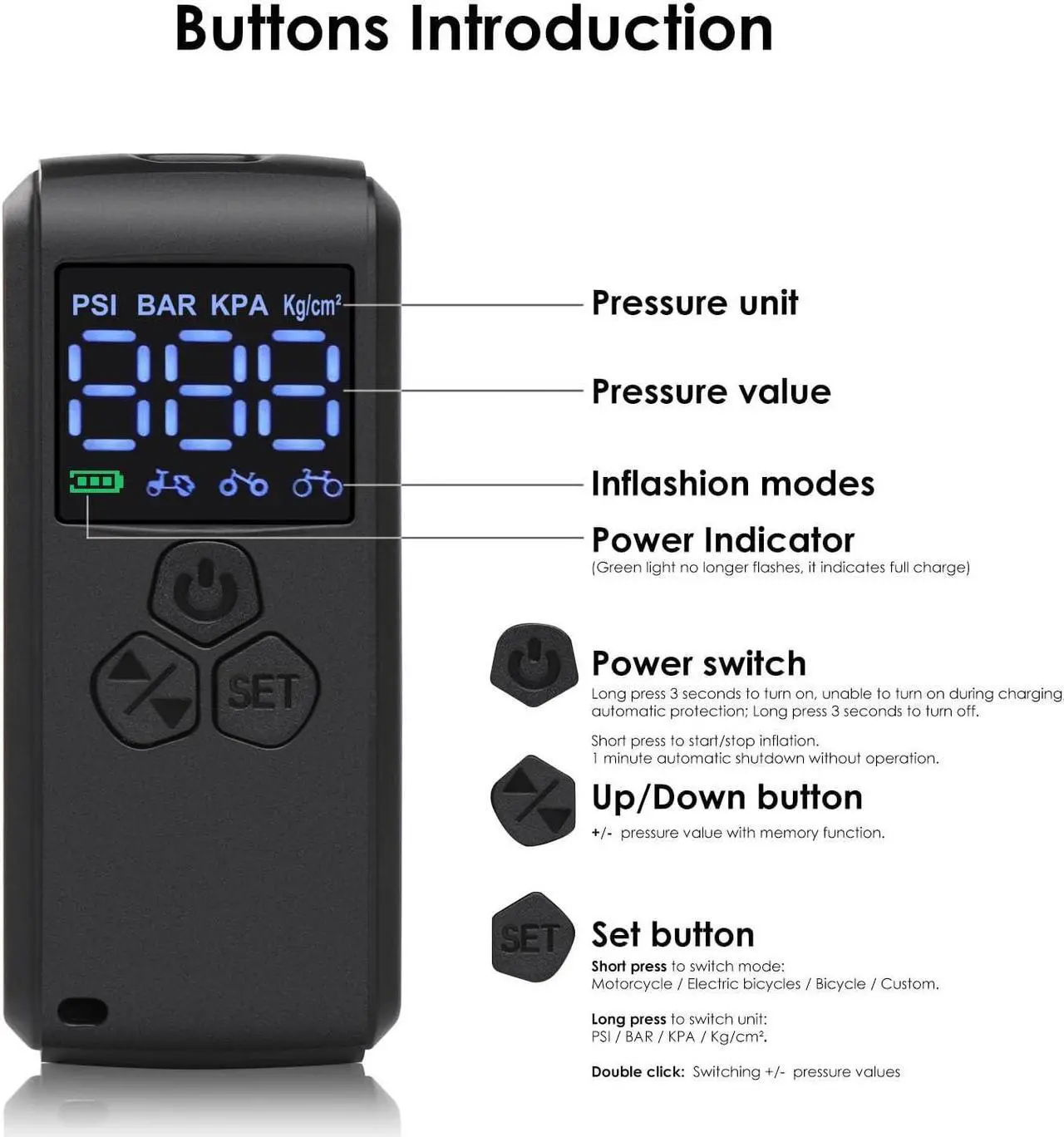 Alt view image 4 of 7 - Air Pump Electric Mini Tire Inflator Portable Air Compressor 150 PSI with Pressure Gauge Cube Floor Pumps, Digital Display Tires Inflatable for Bicycle,E-Bike,Motorbike,Football,Basketball