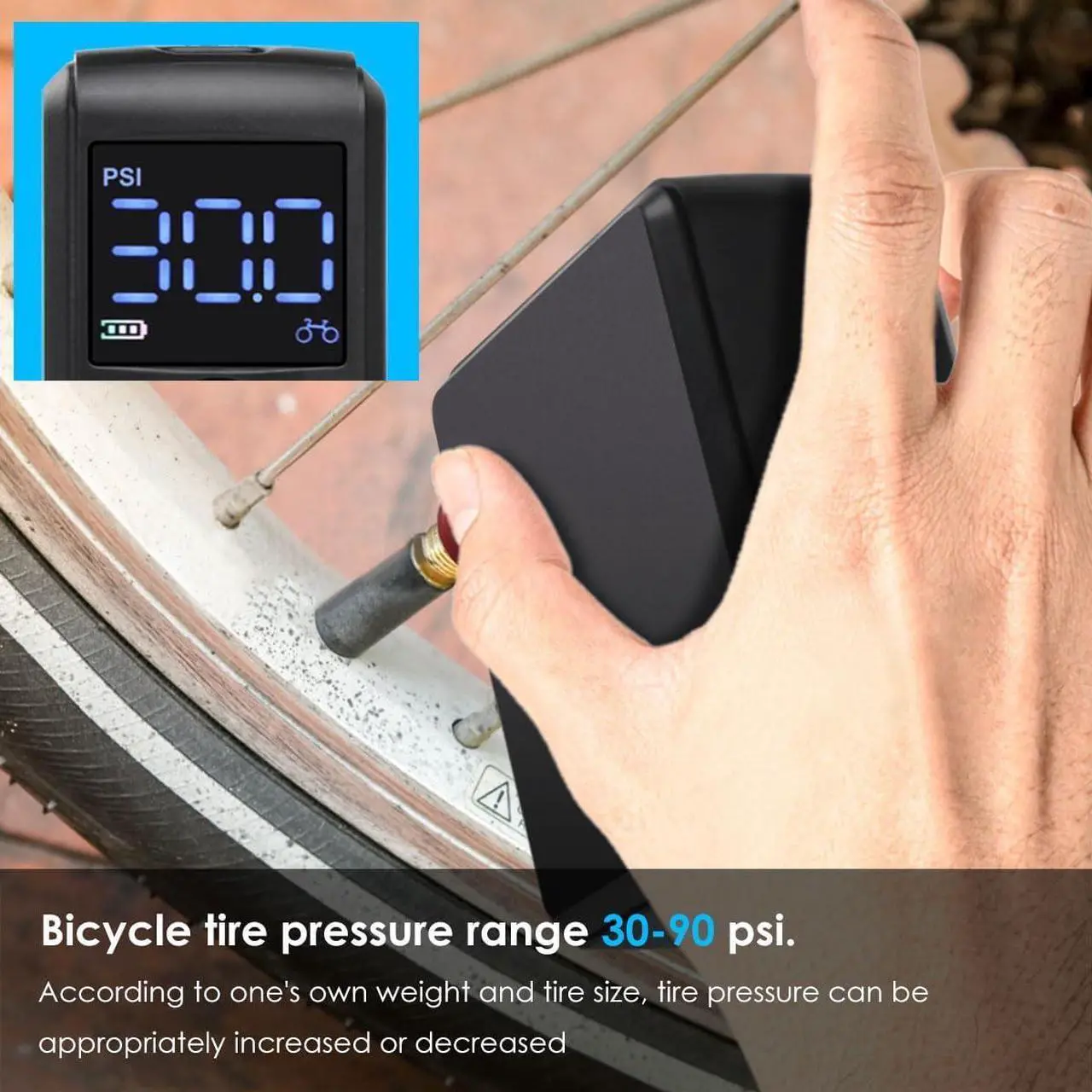 Alt view image 6 of 7 - Air Pump Electric Mini Tire Inflator Portable Air Compressor 150 PSI with Pressure Gauge Cube Floor Pumps, Digital Display Tires Inflatable for Bicycle,E-Bike,Motorbike,Football,Basketball