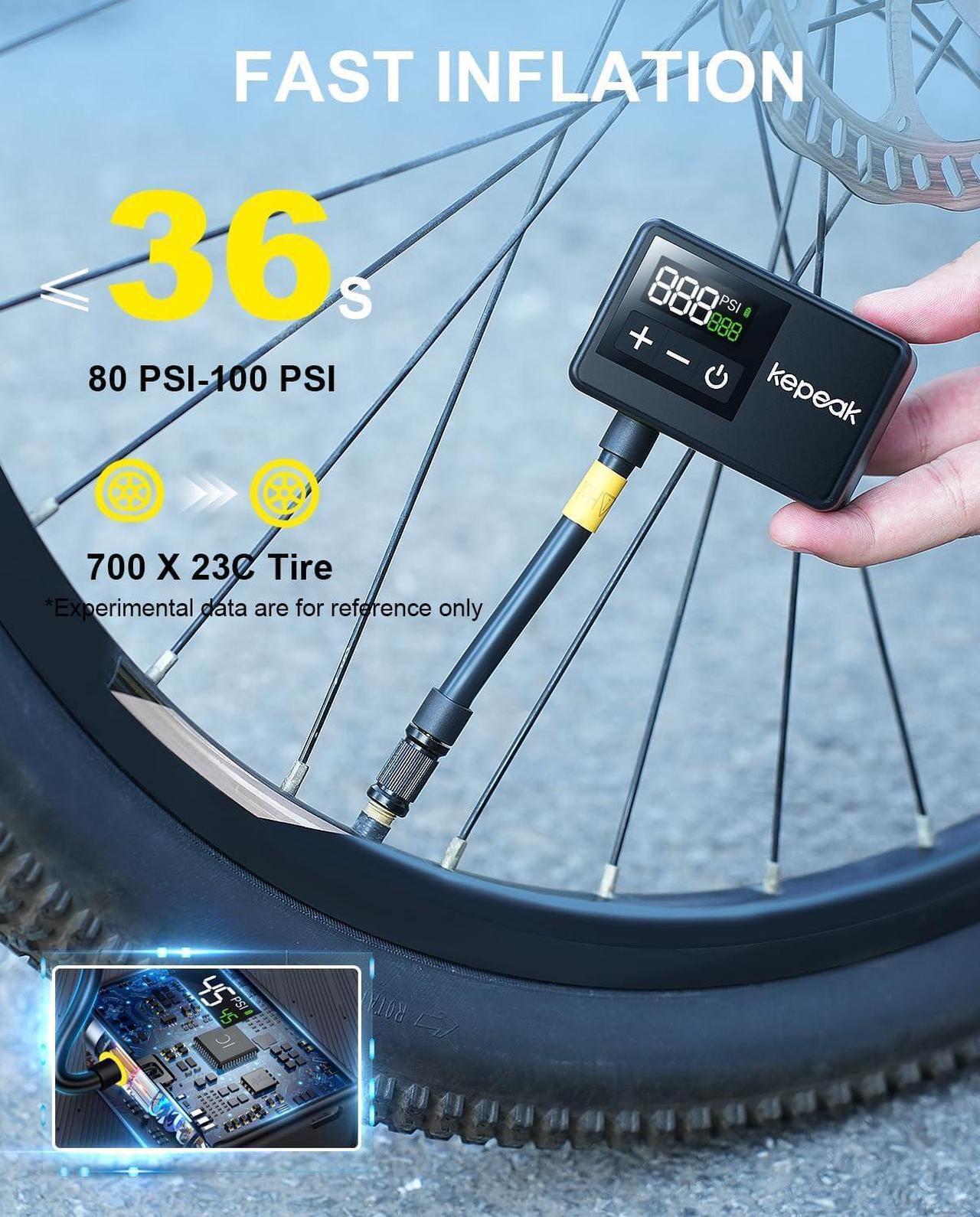 Alt view image 2 of 7 - Mini Bike Pump, Bicycle Pump with Digital Pressure Gauge, Portable Bike Air Pump Tire Inflator with Presta and Schrader Valve for Road Bike, Mountain Bike, E-Bike, City Bike, and Ball