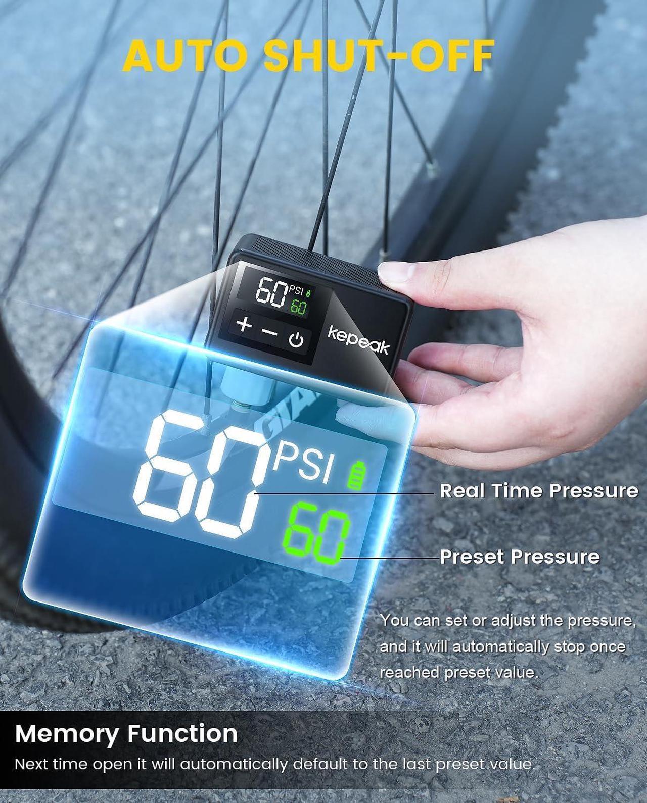 Alt view image 4 of 7 - Mini Bike Pump, Bicycle Pump with Digital Pressure Gauge, Portable Bike Air Pump Tire Inflator with Presta and Schrader Valve for Road Bike, Mountain Bike, E-Bike, City Bike, and Ball