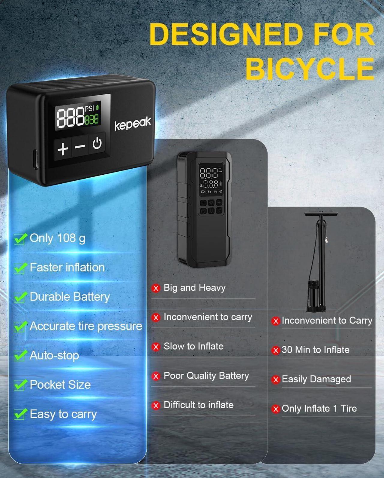 Alt view image 6 of 7 - Mini Bike Pump, Bicycle Pump with Digital Pressure Gauge, Portable Bike Air Pump Tire Inflator with Presta and Schrader Valve for Road Bike, Mountain Bike, E-Bike, City Bike, and Ball