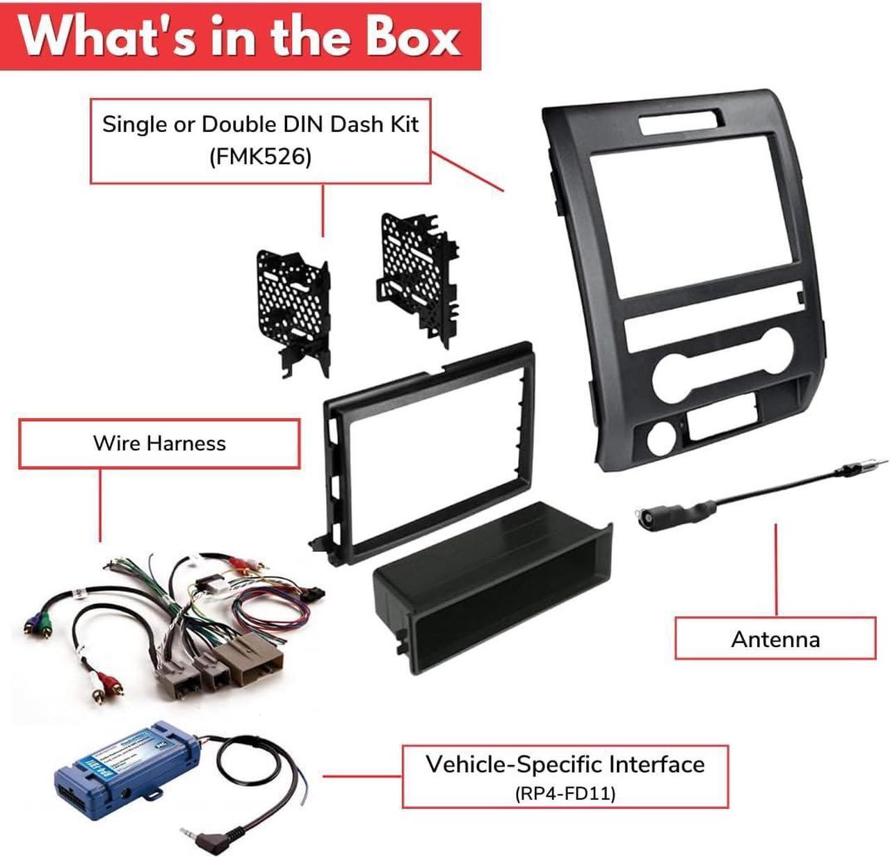 Alt view image 4 of 7 - Single or Double DIN Radio Complete Dash Kit, 2009-2014 Ford F-150 with Antenna Adapter, Harness Compatible for All Trim Levels (Black with Steering Wheel Controls)