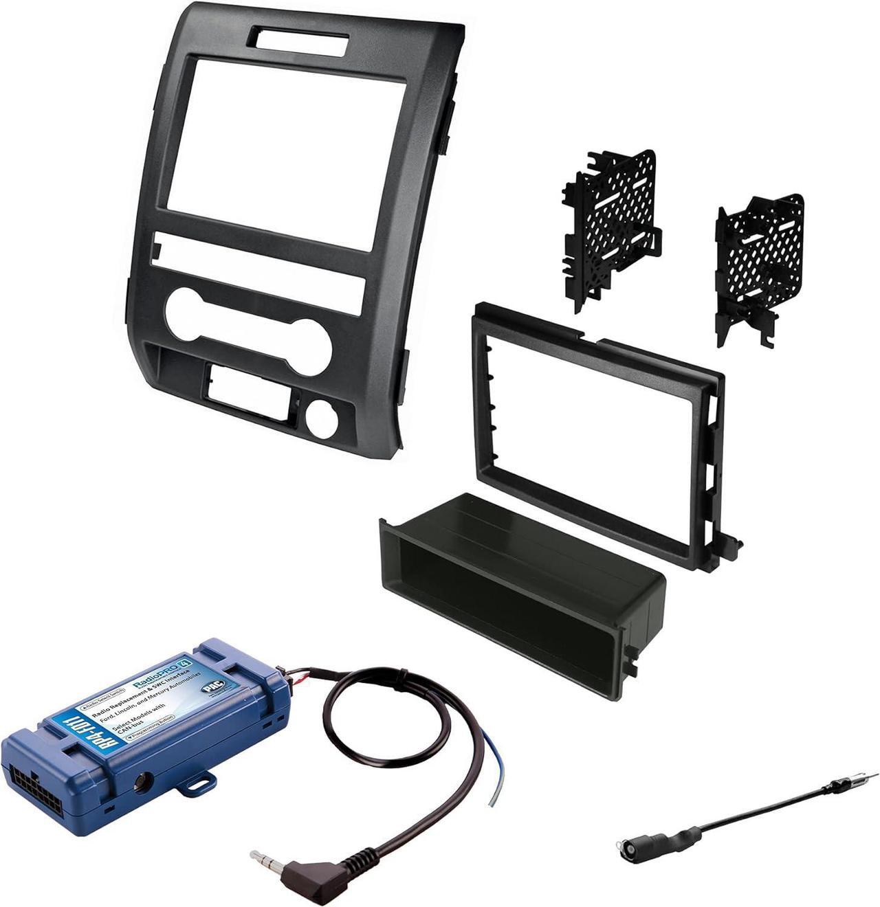 Alt view image 5 of 7 - Single or Double DIN Radio Complete Dash Kit, 2009-2014 Ford F-150 with Antenna Adapter, Harness Compatible for All Trim Levels (Black with Steering Wheel Controls)