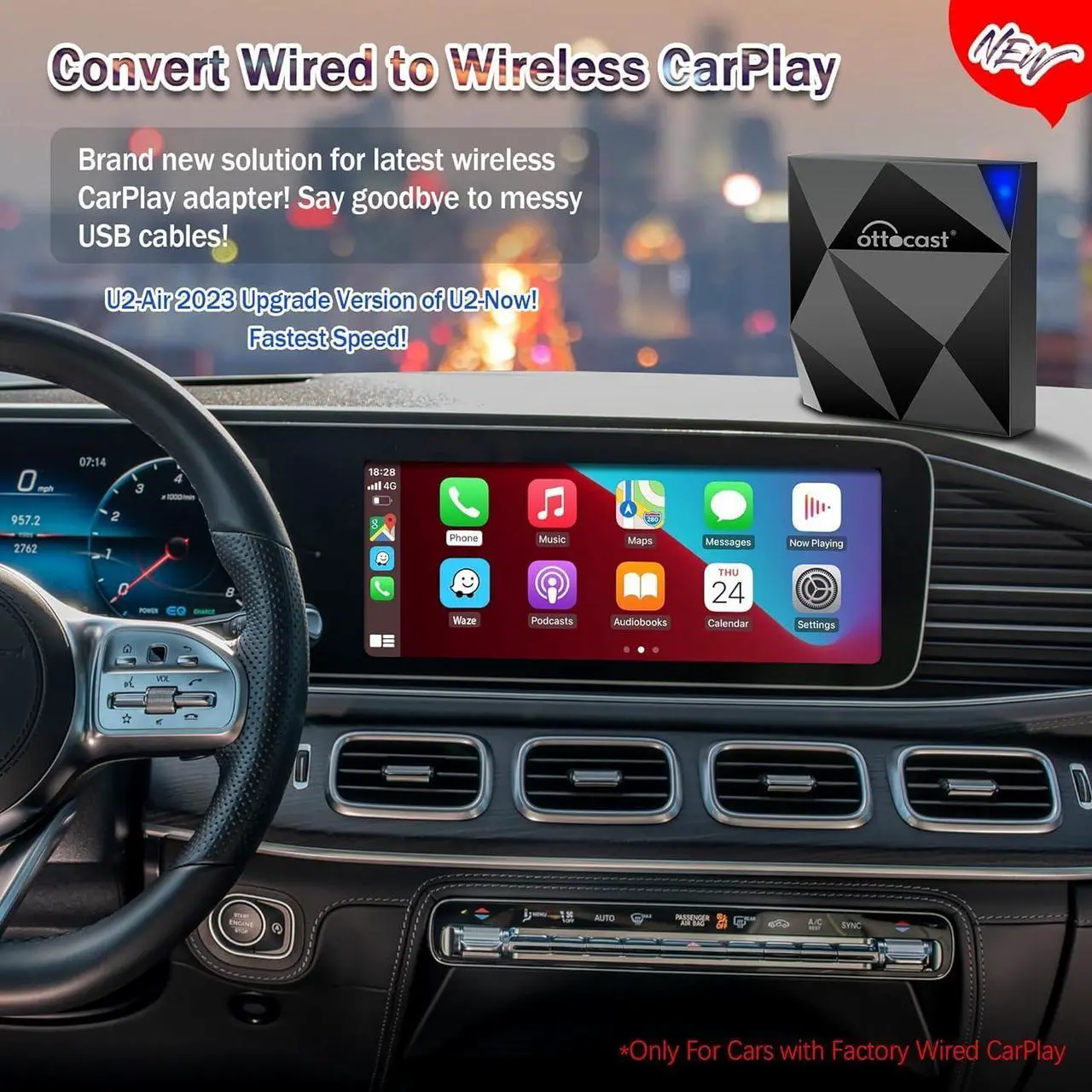 Alt view image 2 of 7 - Wireless CarPlay Adapter 2024 Carplay Wireless Adapter for Cars with Factory Wired CarPlay (Year: After 2016), No Lag U2-Air