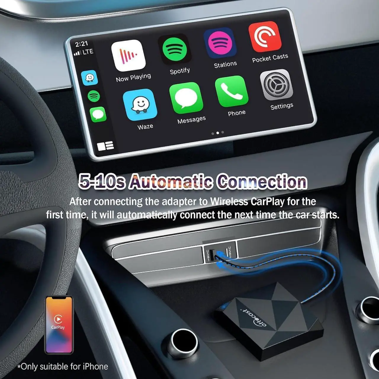 Alt view image 3 of 7 - Wireless CarPlay Adapter 2024 Carplay Wireless Adapter for Cars with Factory Wired CarPlay (Year: After 2016), No Lag U2-Air