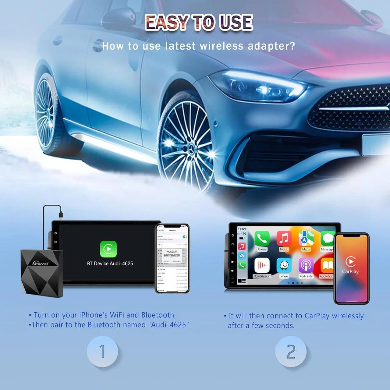 Alt view image 4 of 7 - Wireless CarPlay Adapter 2024 Carplay Wireless Adapter for Cars with Factory Wired CarPlay (Year: After 2016), No Lag U2-Air