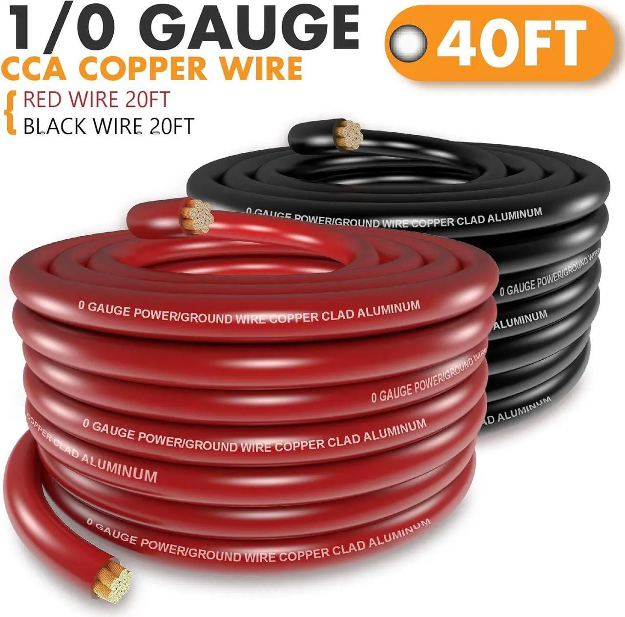 Alt view image 6 of 7 - 1/0 Gauge Wire (40ft) Copper Clad Aluminum CAA Car Amplifier Power Ground CableAutomotive Wire, Battery Cable, Car Audio Speaker Stereo with Lugs Terminal Connectors Heat Shrink Tube and Fuse Holder